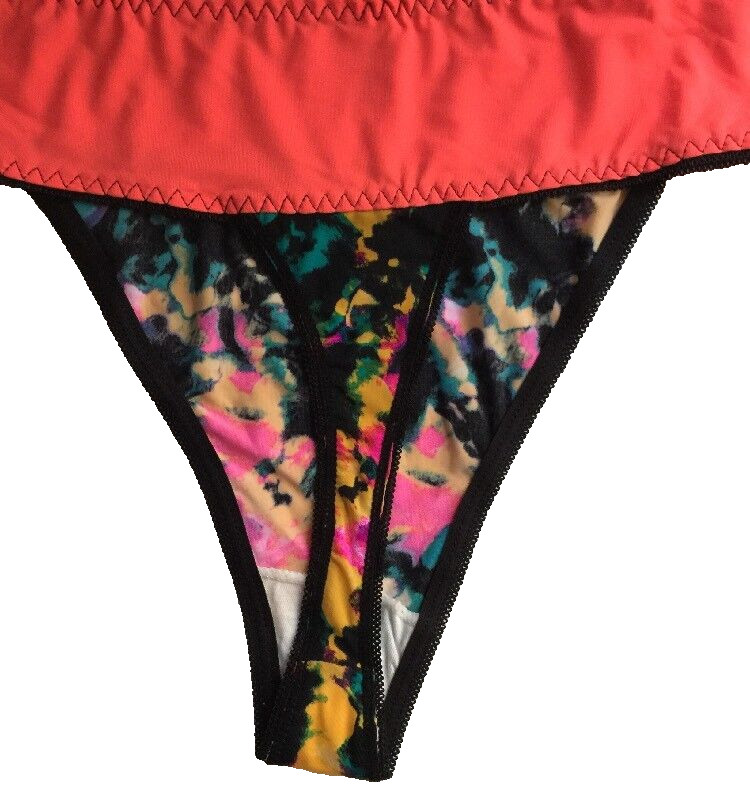 Electric Orange Thong Panties Size 4X/11 Multi Colored Floral Body Solid Waist