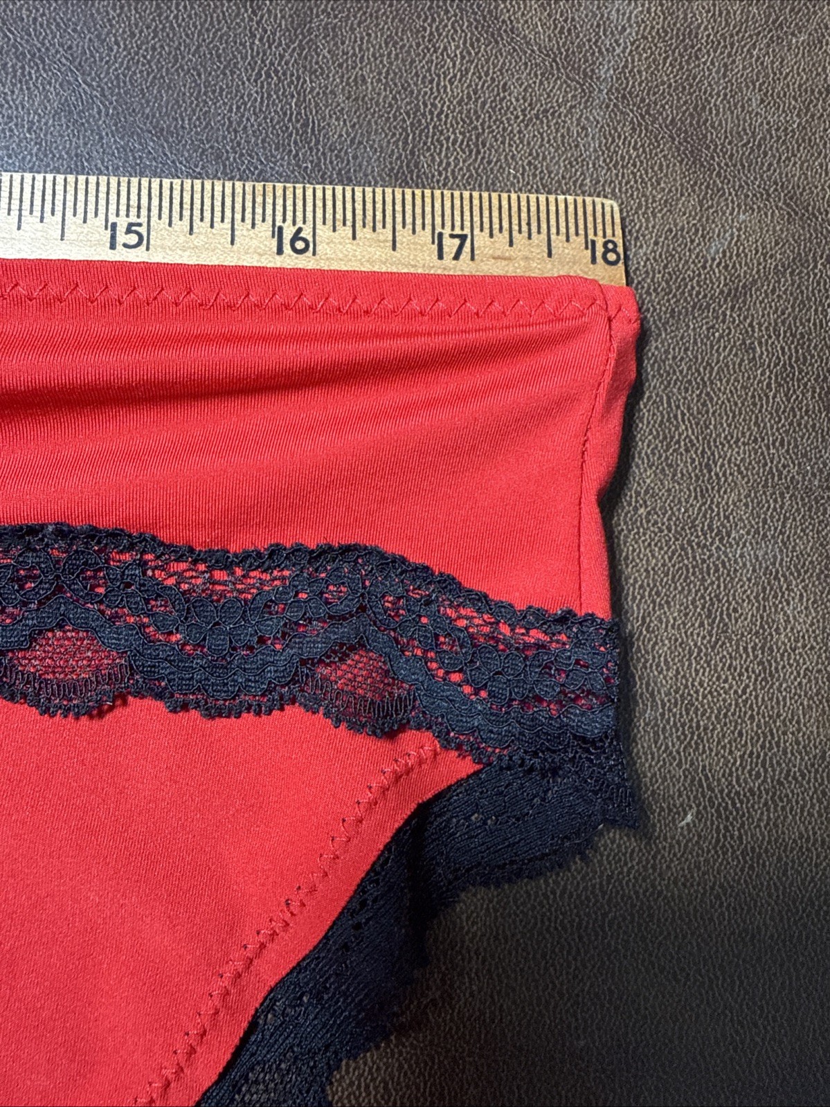 NWOT Vtg Lipstick Red Black Lace Satin Bow HI Cut Panties Underwear Sz 8 XL