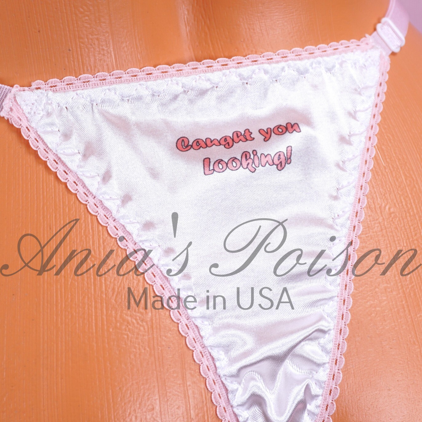 SATIN Humiliation T back Sissy Whale Tail thongs Peekaboo text! Custom available