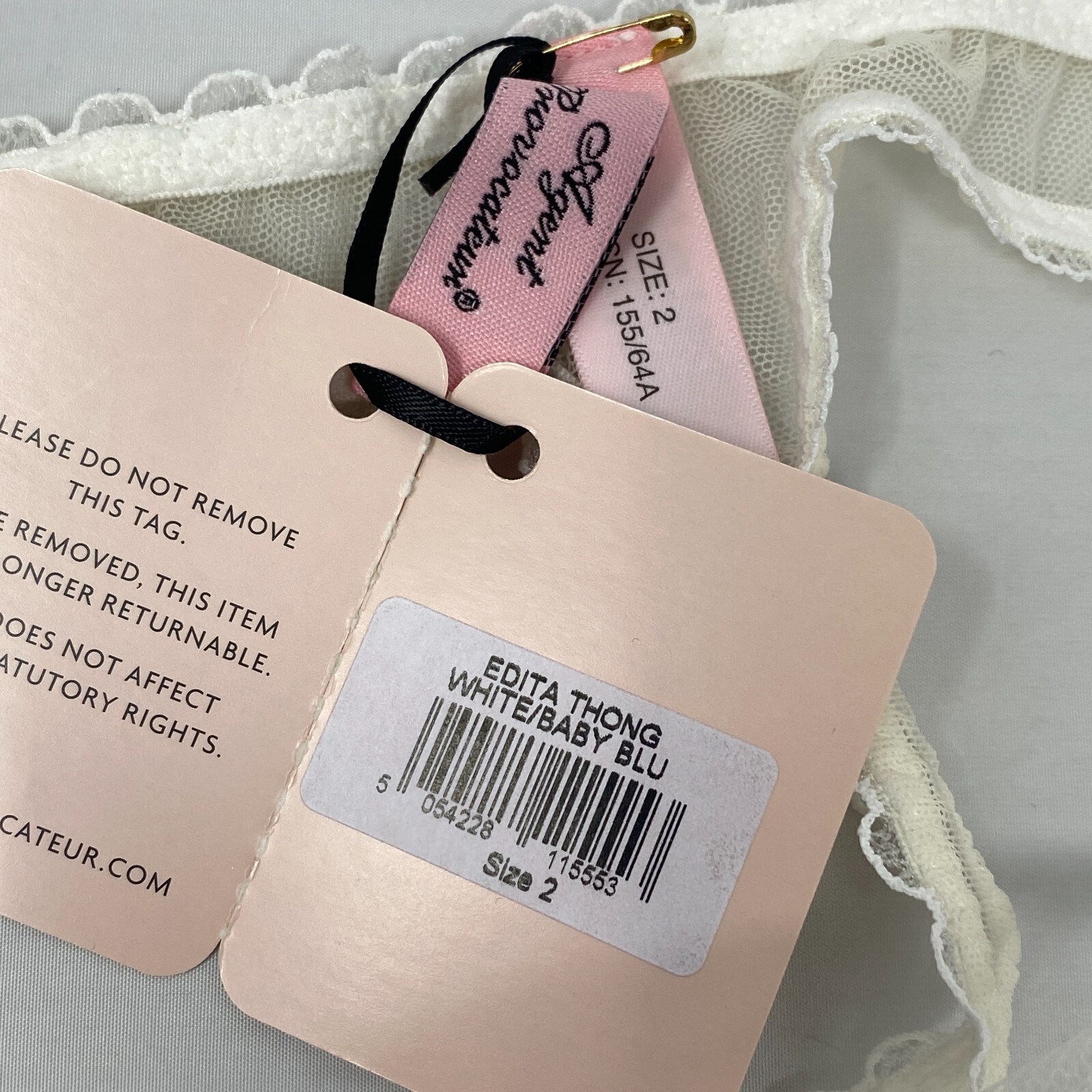 Agent Provocateur Edita White Baby Blue “Je Taime” Thong AP2 Small NWT
