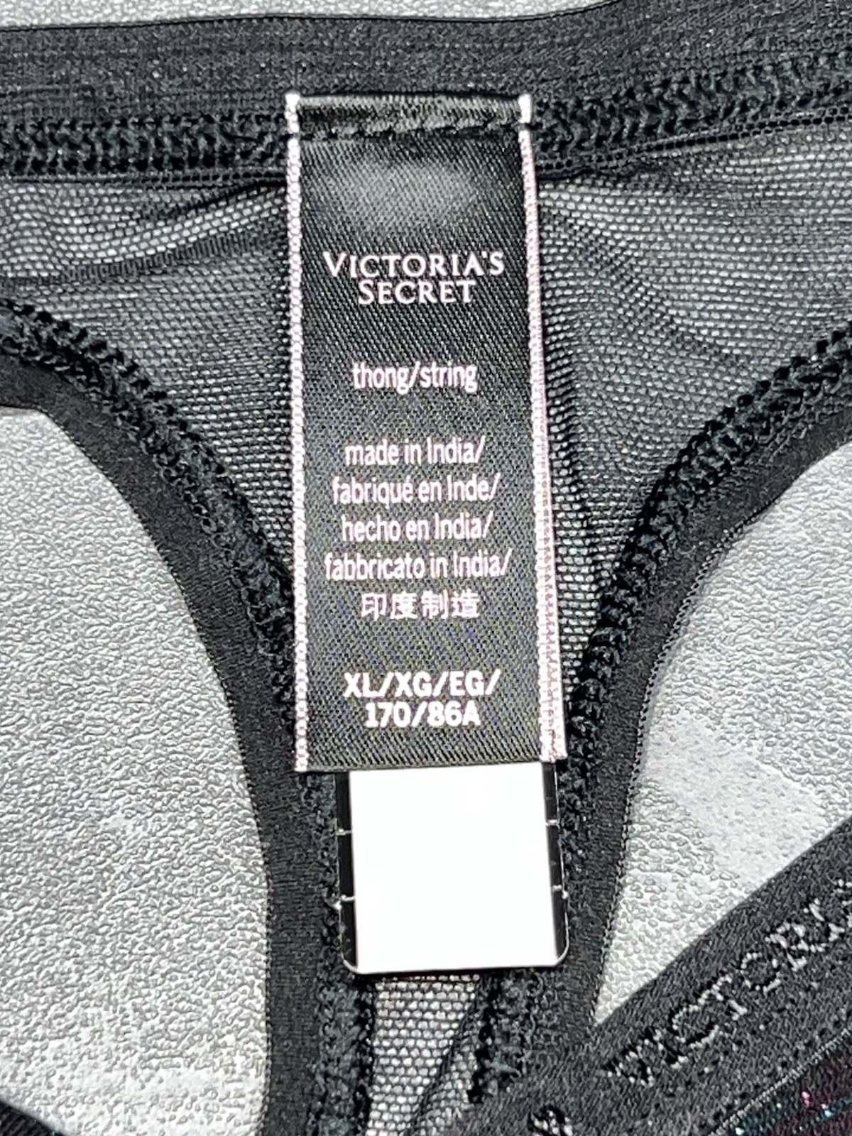 VICTORIAS SECRET COTTON SIGNATURE LOGO TRIM THONG PANTY BLACK STARDUST GLITTER