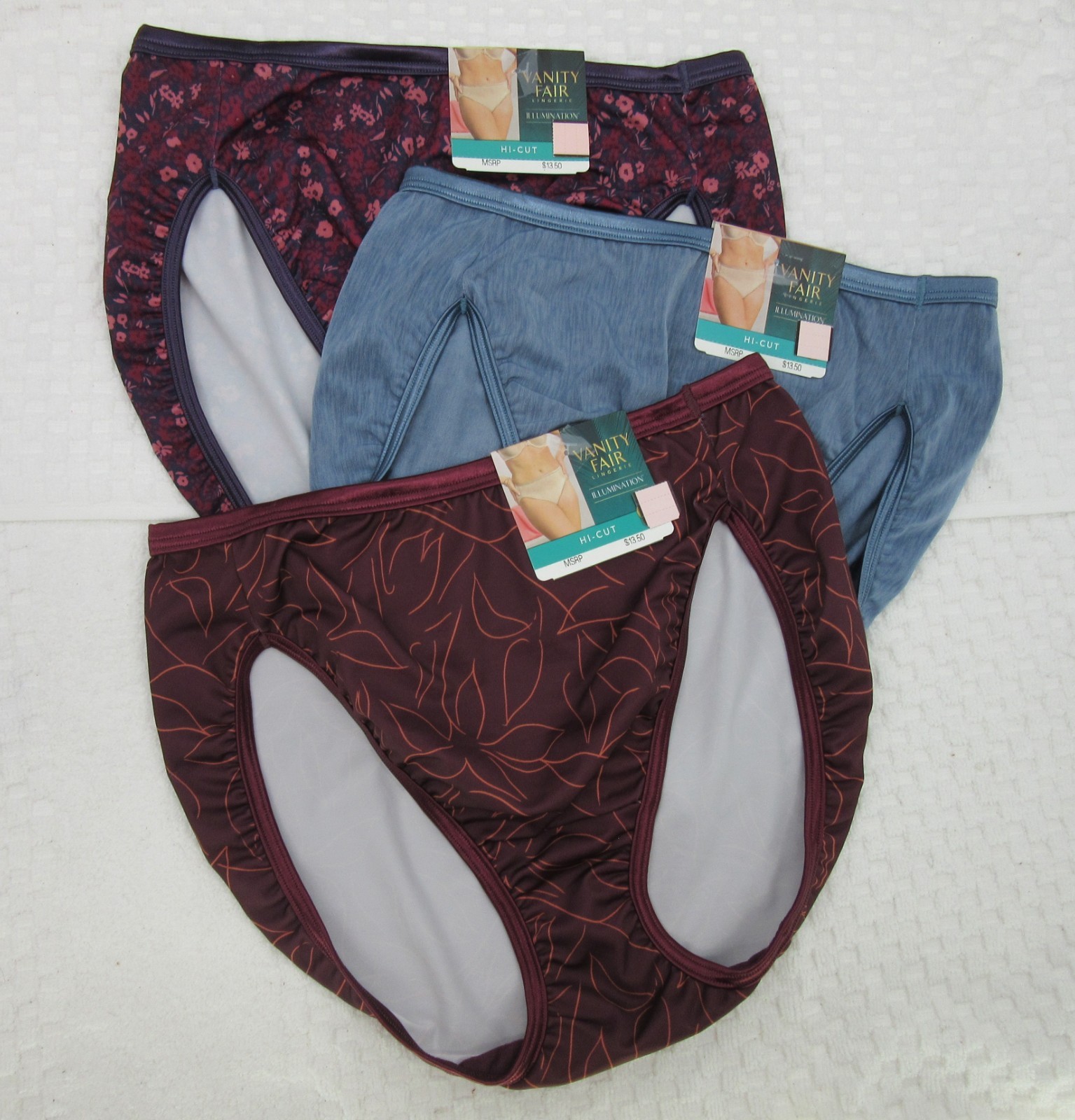 NWT set/3 VANITY FAIR ILLUMINATION HI CUT 13108 STEEL BLUE PARADISE COSMO GARDEN