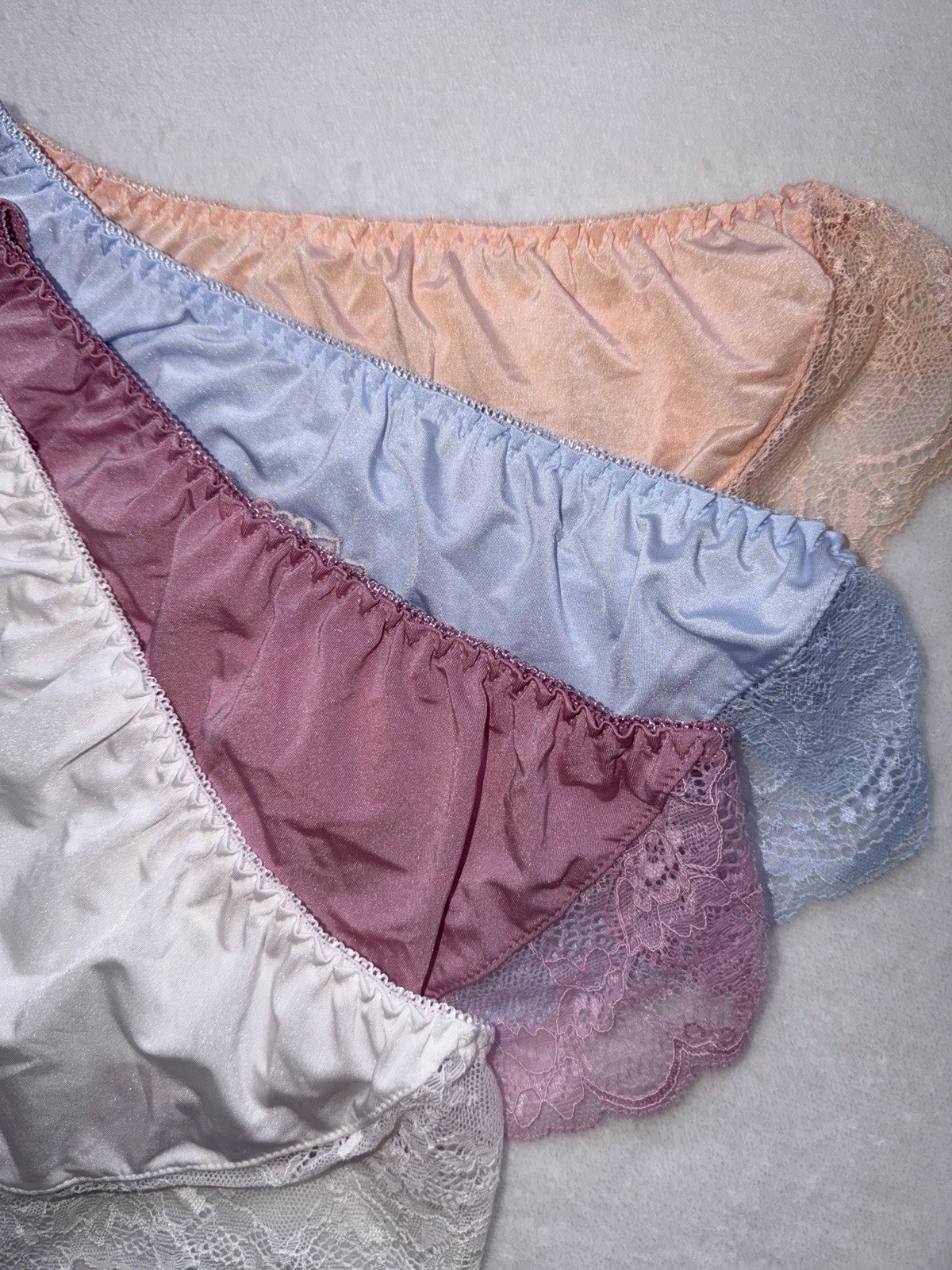 Set Of 4！US-S, M/JP-LL Japanese Embroidery Lace Trim Shiny Smooth Nylon Panties