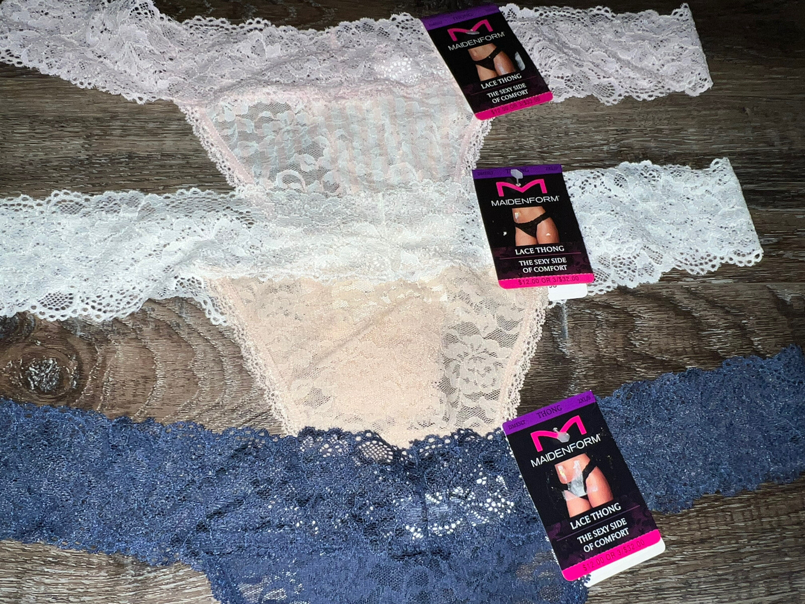 Maidenform ~ 4-Pair Women’s Lace Thong Underwear Nylon Blend (A) ~ 2XL/9