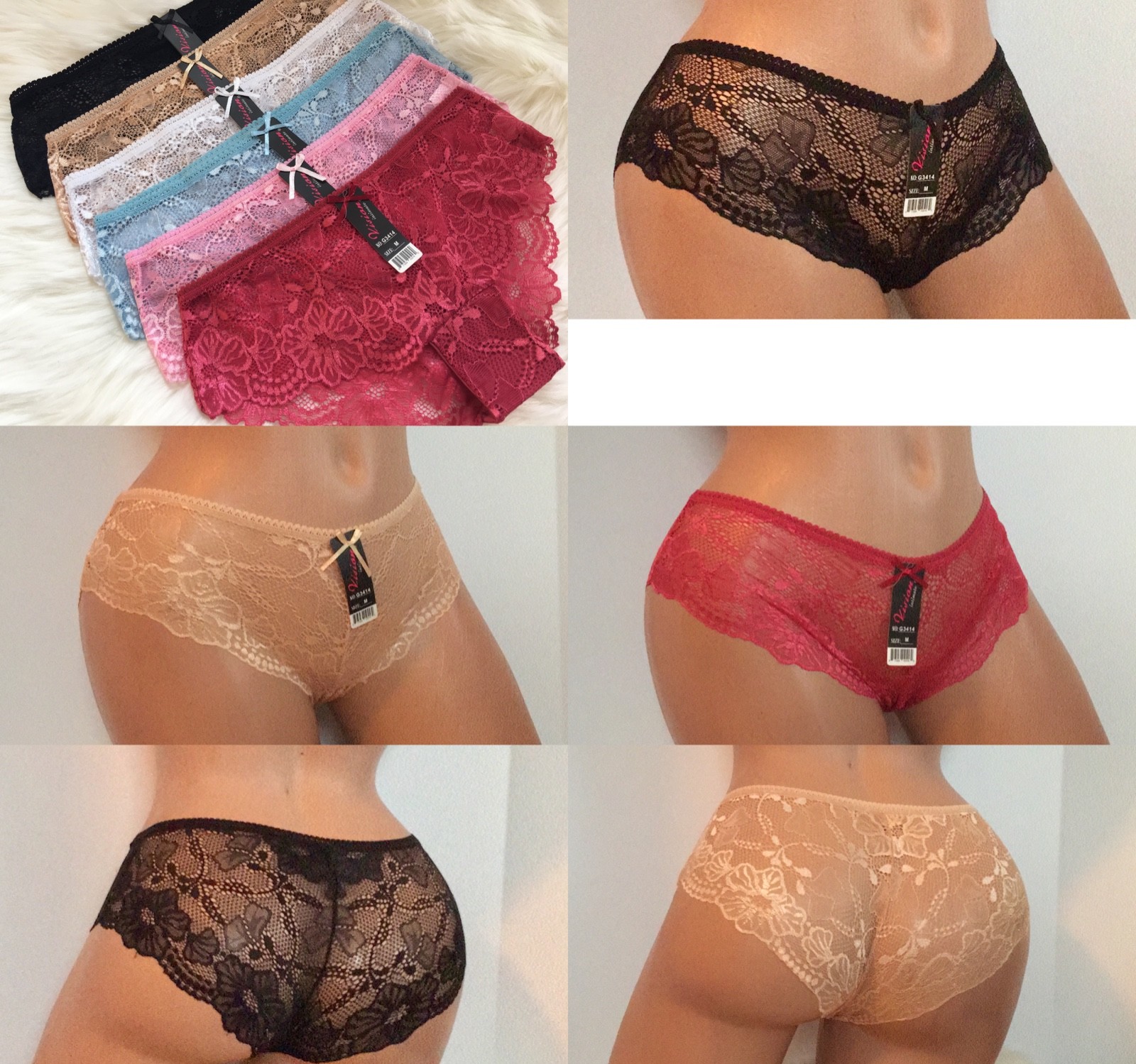 Lace Bikini SEXY LOWRISE Hi-Cut Panties Undies LOT OF 6 OR 12 PCS 3414 Sz S-XL