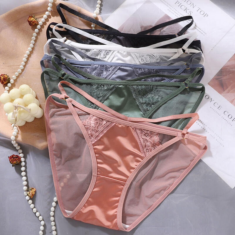 Pack Of 5 Sexy Womens String Satin Panties Briefs Underwear Lace Sheer Lingeries