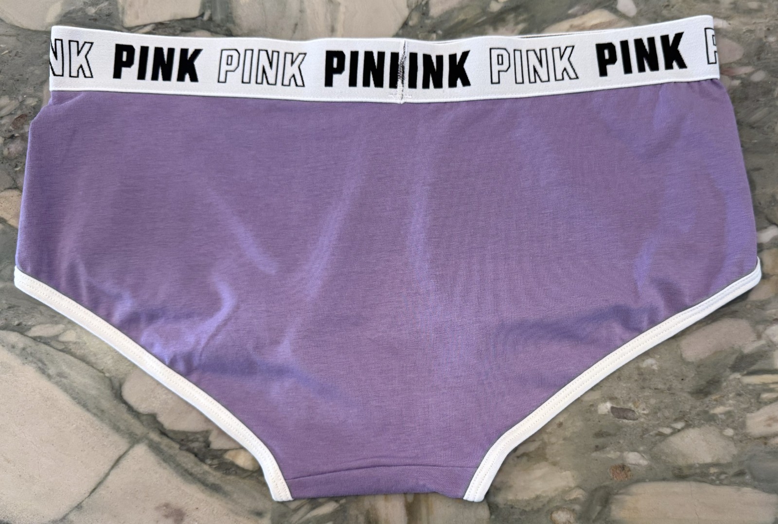 NEW Victoria Secret PINK BLOCK LOGO Cotton Trim Boyshort – Chalk Violet – XXL