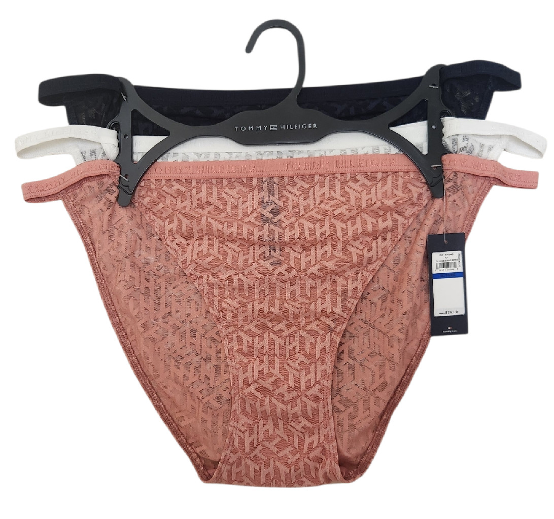 NWT 3 Tommy Hilfiger STRING Bikini underwear Panties XL Mesh LOGO design $36