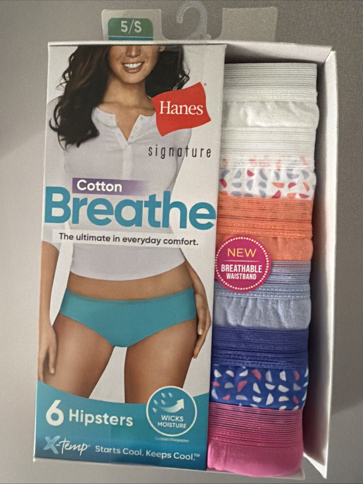 HANES 6-pack Size 5 / S Multi Colors X-Temp 100% Cotton Women Hipsters Brief