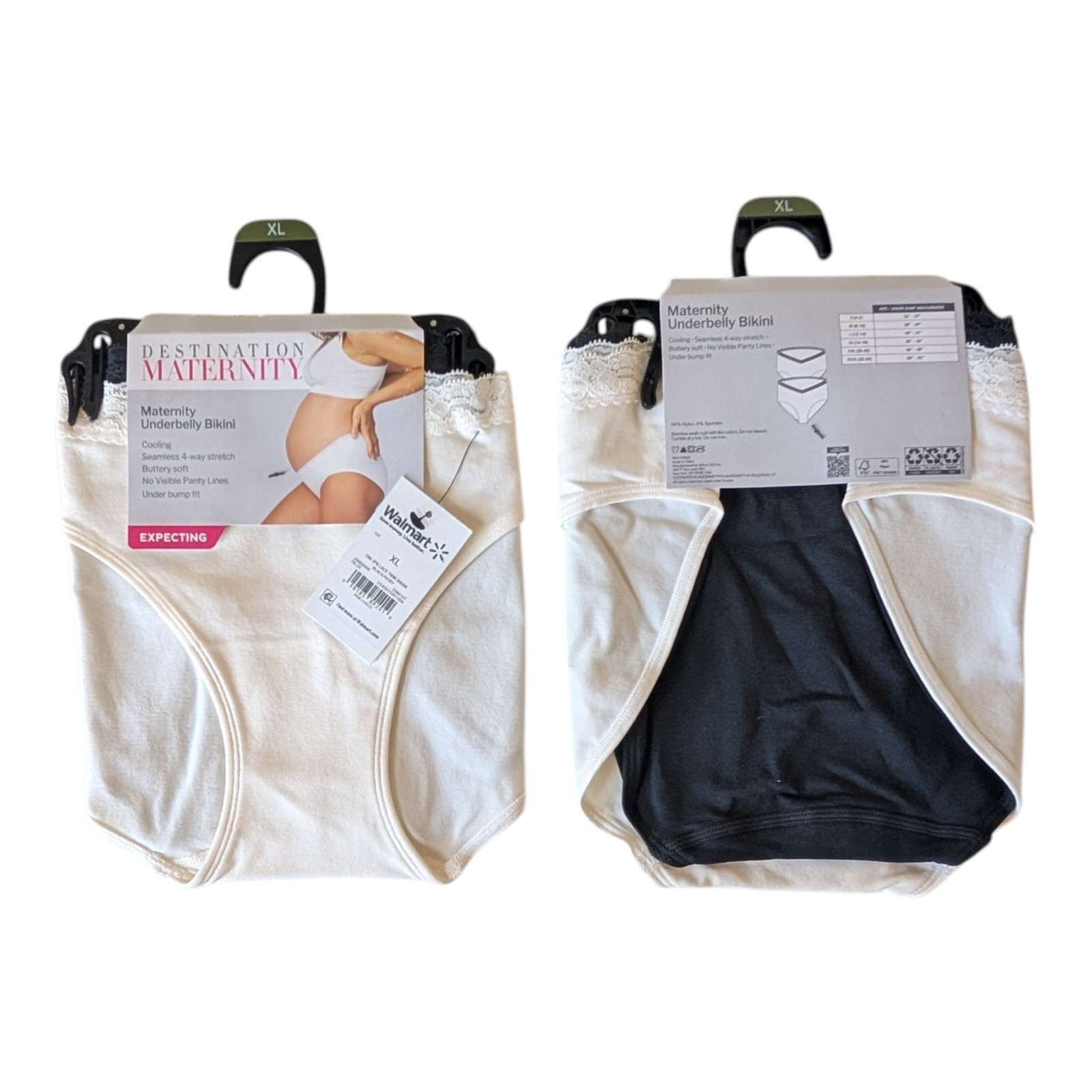Destination Maternity Panty 2-Pk Women’s XL Lace Cooling Under Belly Black/Ivory