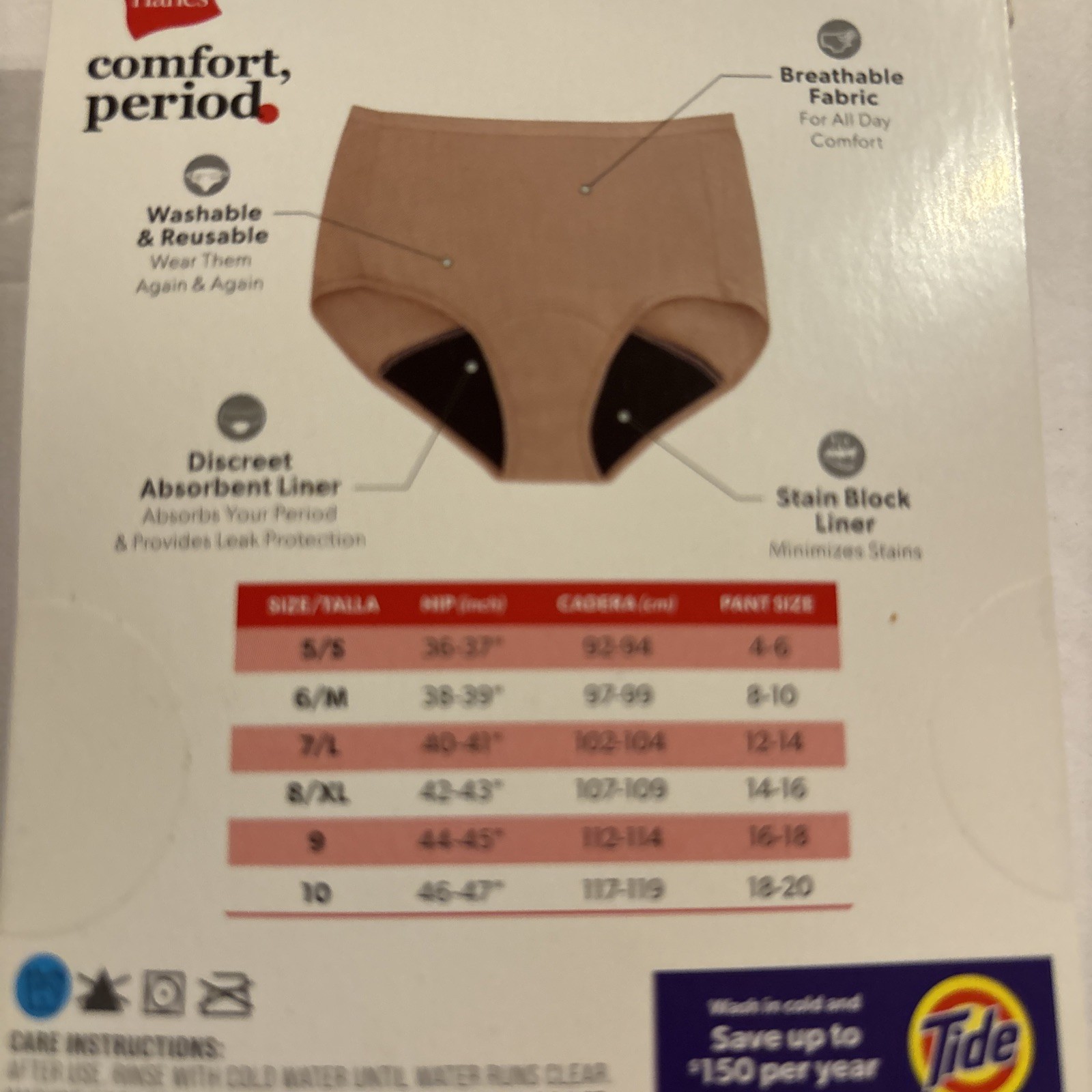 Hanes Period Protection Underwear Women’s Brief Size 9/2XL Moderate Absorbency