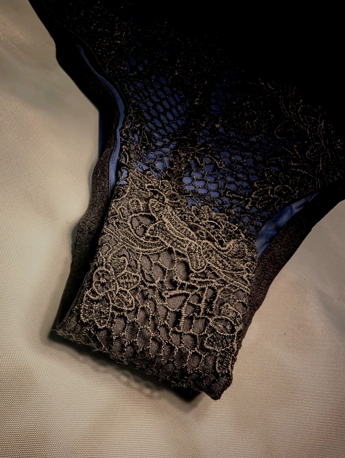 PLAYFUL PROMISES Blue Black FLORAL Crochet Lace HIGH WAIST Panty Women’s 4 Small
