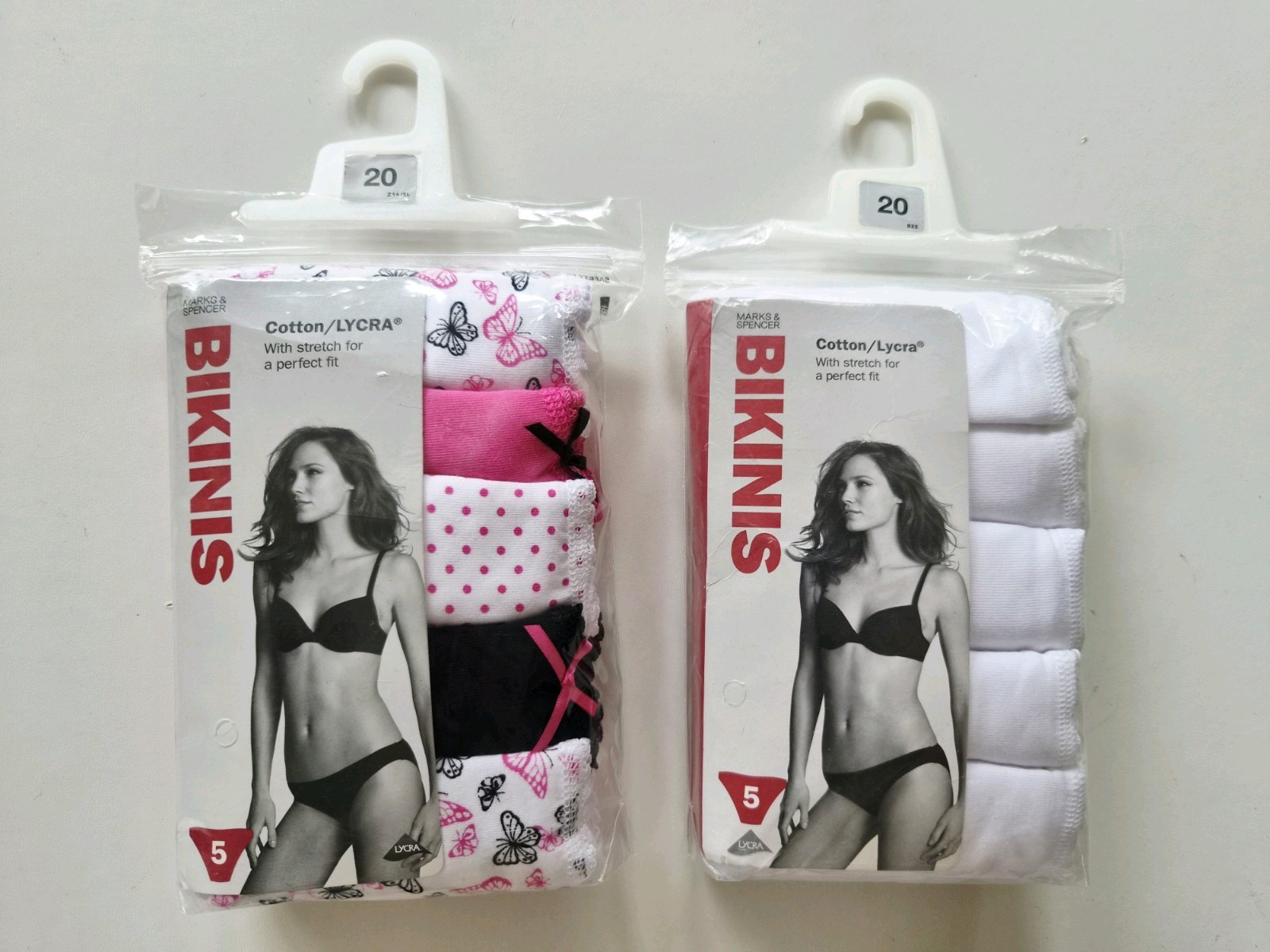 M&S SIZE 20 COTTON BIKINIS KNICKERS WHITE PINK 10 PAIRS NEW MARKS AND SPENCER