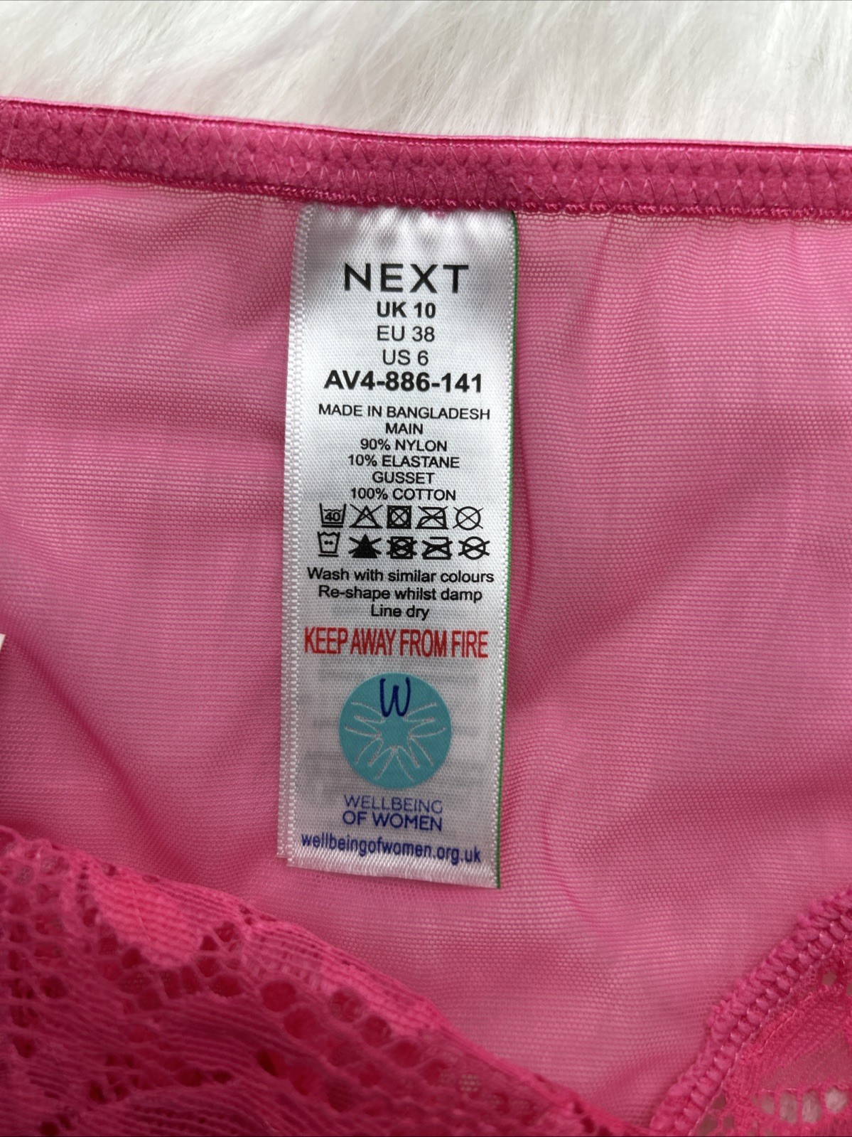 NEXT – HIGH LEG LACE KNICKERS – AV4-886 – SIZE UK 10 – PINK