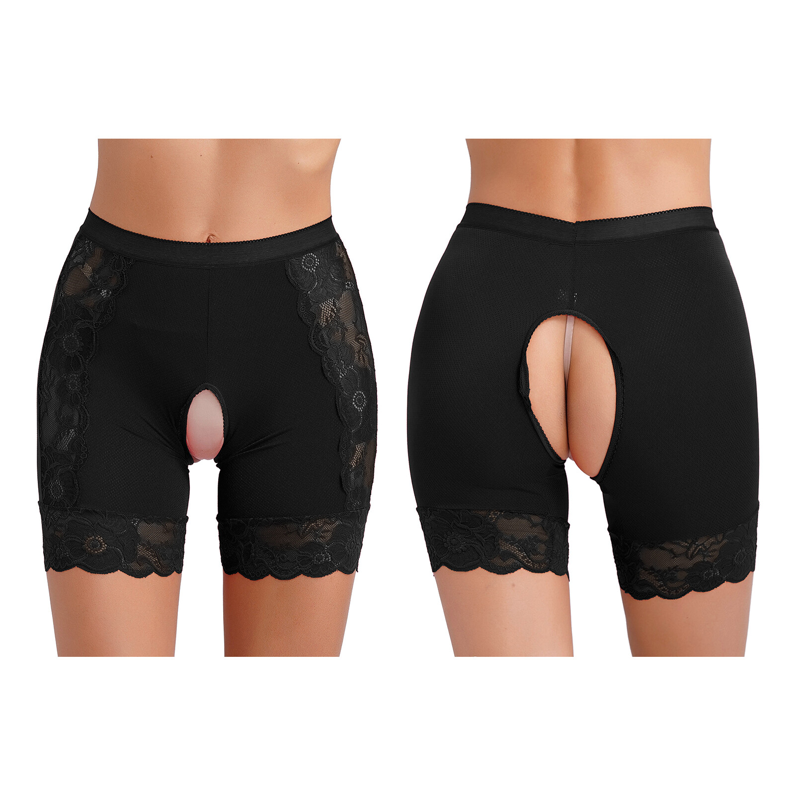 US Womens Lace Crotchless Stretch Safety Under Shorts See Through Short Pants