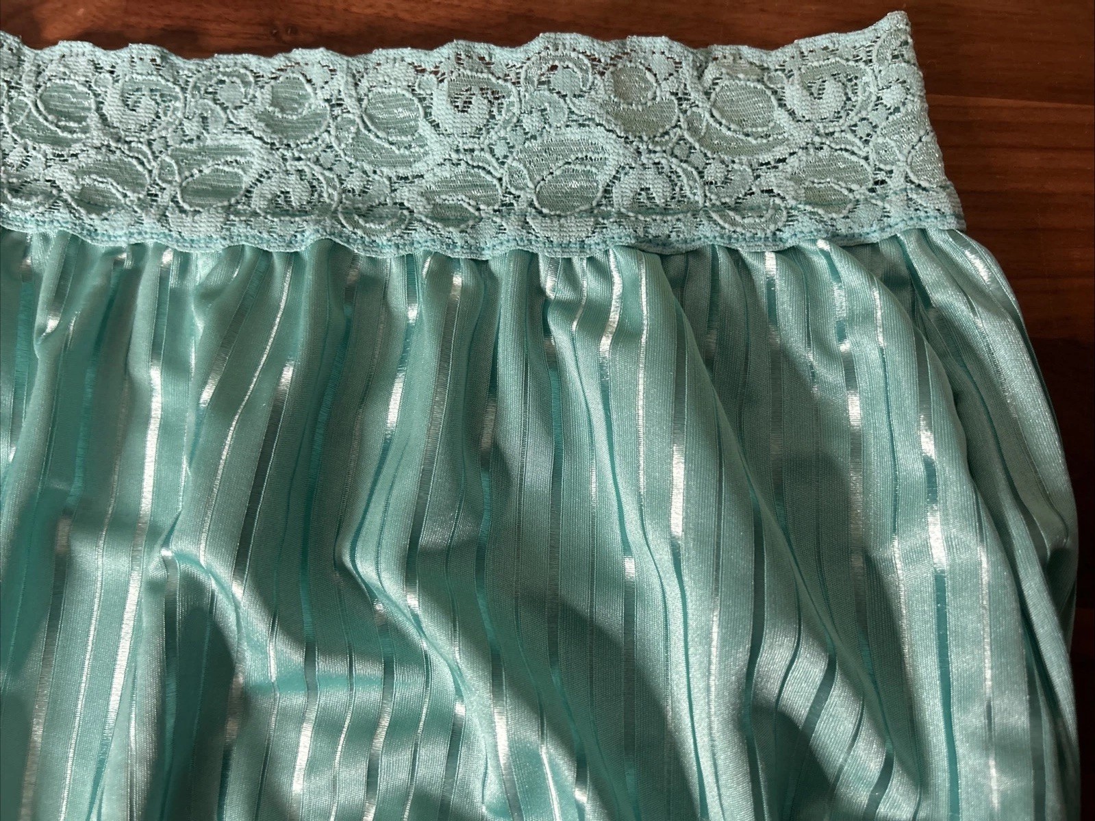 Vtg Panties sz 6 BESTFORM Second Skin satin Bright stripes brief lace Turquoise