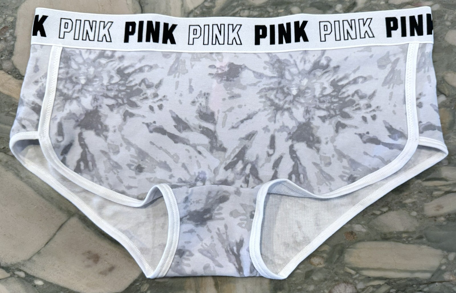 NEW Victoria Secret PINK BLOCK LOGO Cotton Trim Boyshort Artic Ice Tie Dye – XL