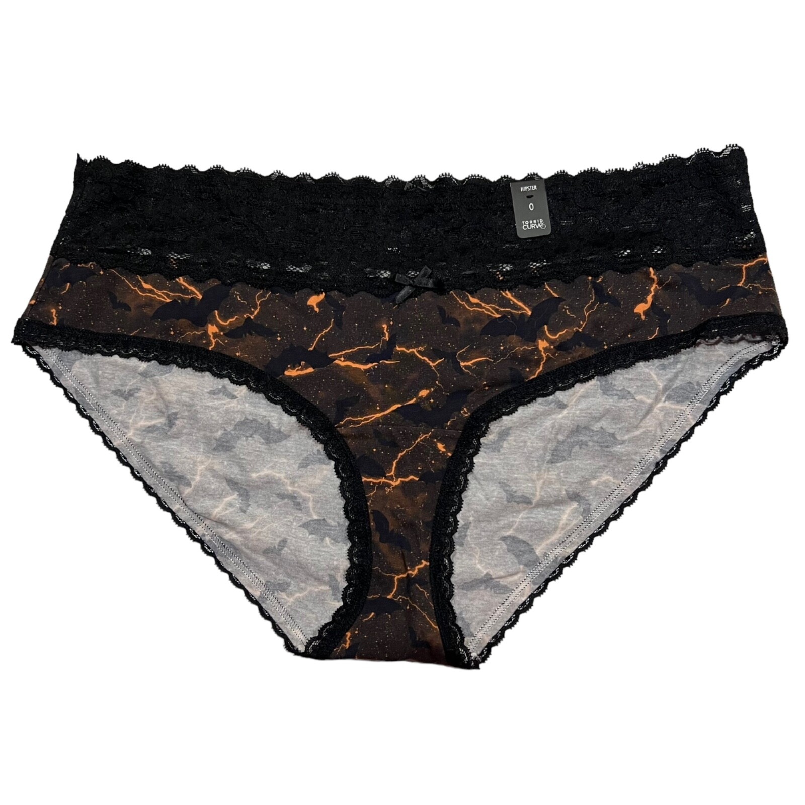 NWT TORRID Hipster Pantie Sz 0X Black Orange Bats Jersey Lace