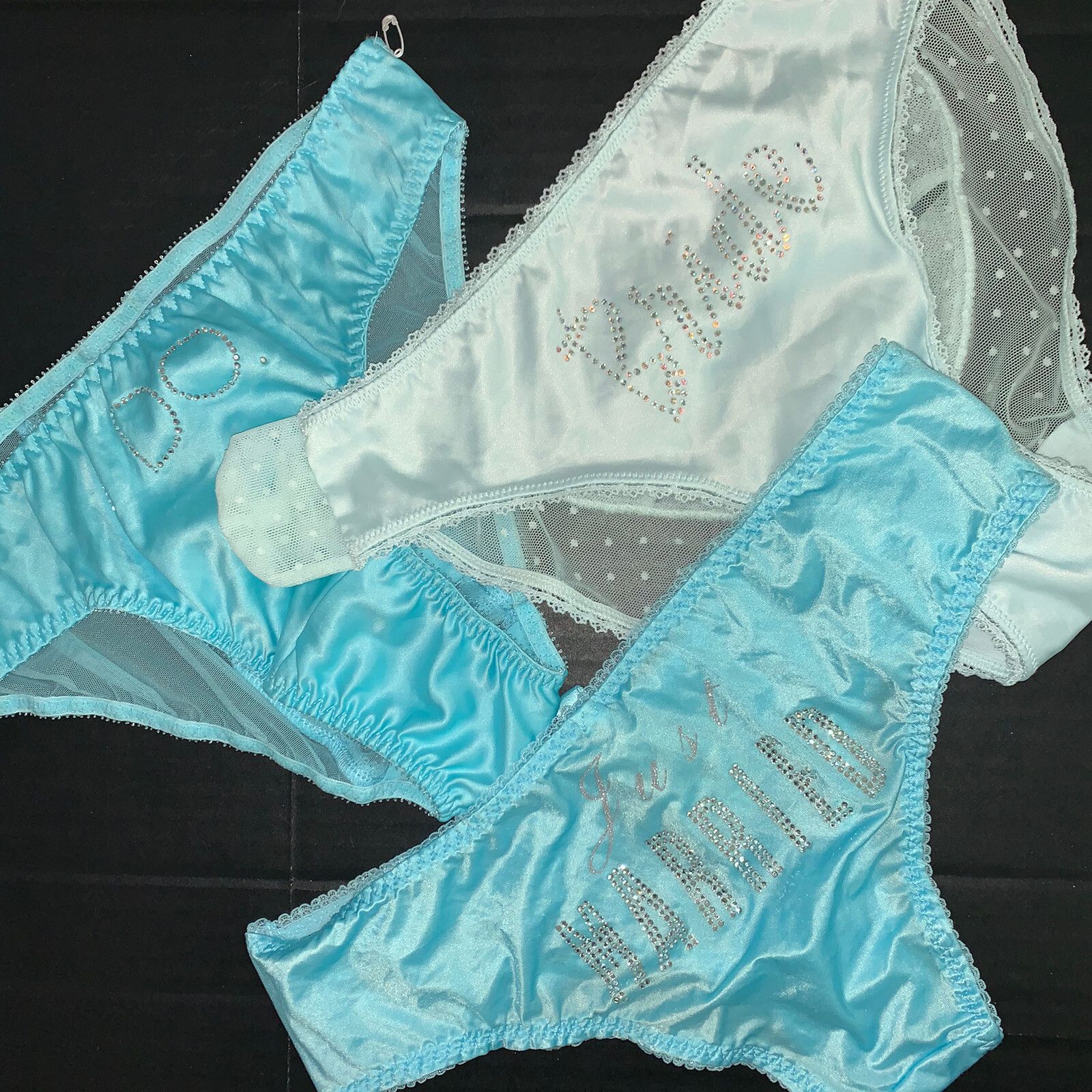 Victoria’s Secret S PANTY lot blue Mint I DO BRIDE JUST MARRIED crystals BRIDAL