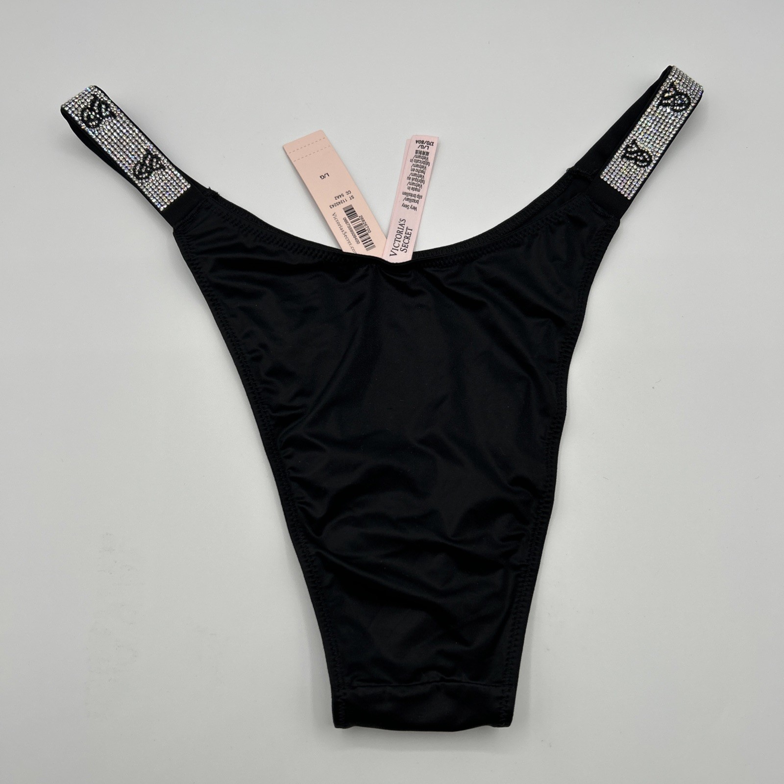 Victoria’s Secret Very Sexy Brazilian Panty Size L Black Smoth Rhinestone VS NWT