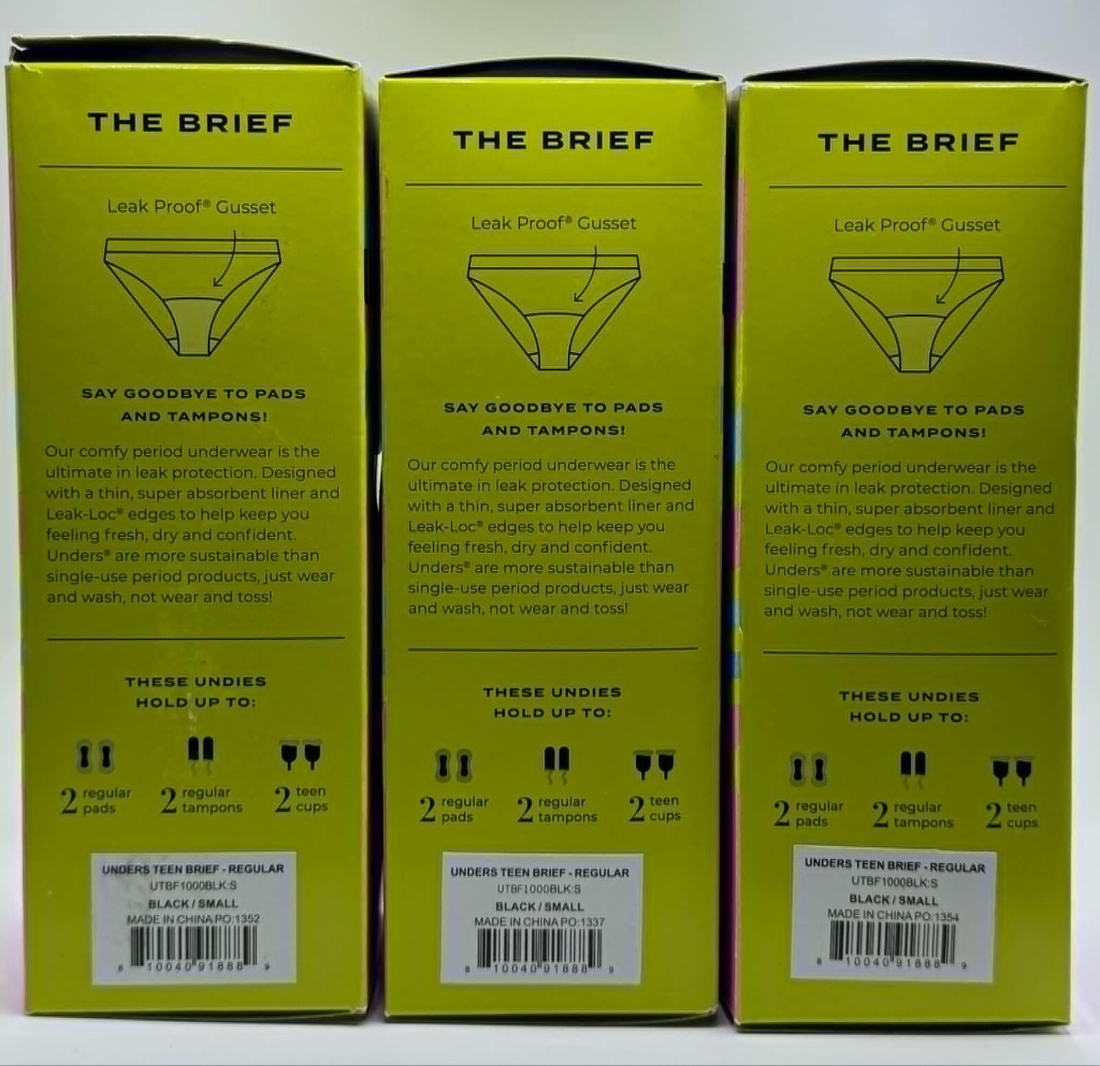 3PK Unders Teen By Proof Period Underwear ~ SMALL ~ BLACK ~ NEW ~ FAST SHIP