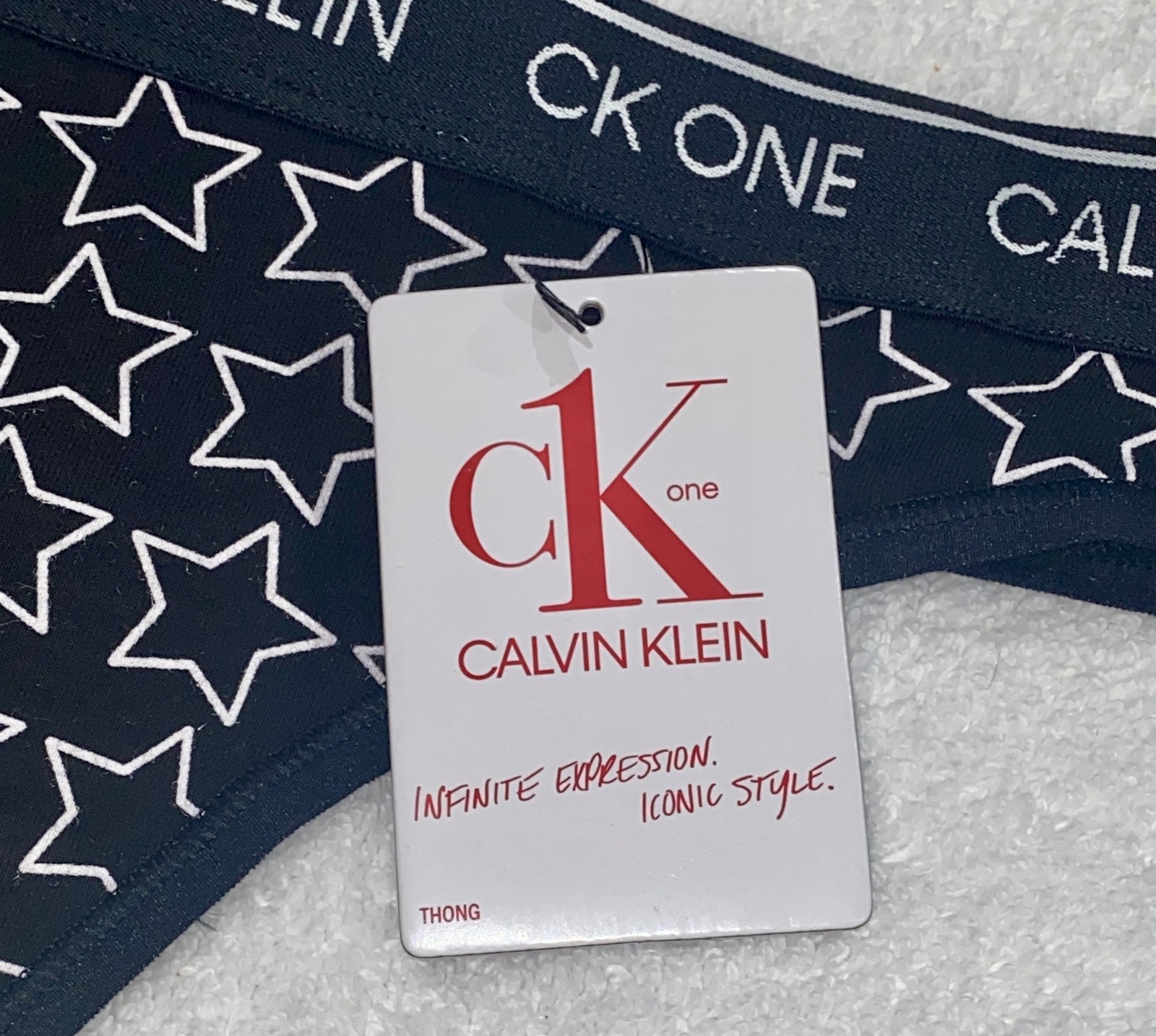 CALVIN KLEIN CK One Cotton Outline Star Black Thong Panty Women XS 4 S 5 M 6 L 7