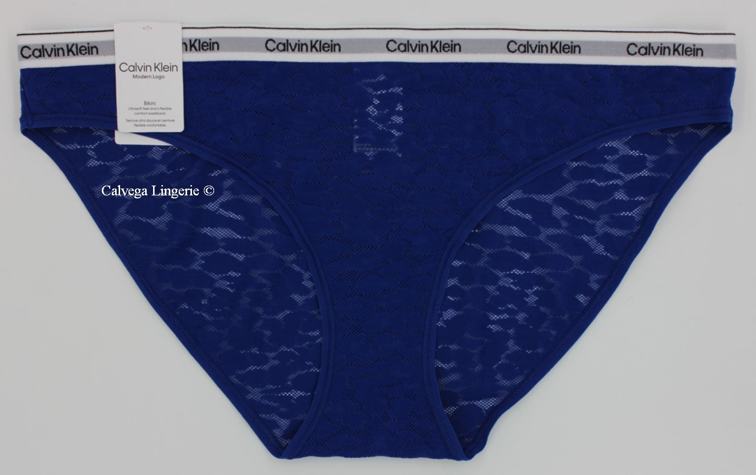 NWT Calvin Klein QD5050 “Modern Logo” Stretch Lace Bikini, Royal Blue (401)