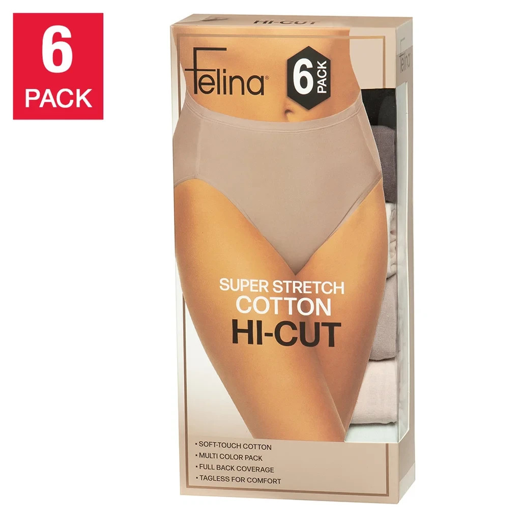 Felina Women’s Super Stretch Cotton Hi-Cut Briefs 6 Pack