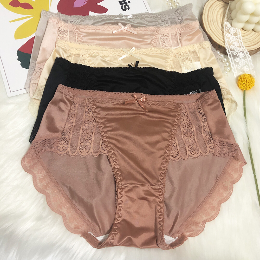 5 Pack Lot Women Satin Panties Sexy Brief Underwear Sheer Lace Vintage Lingeries