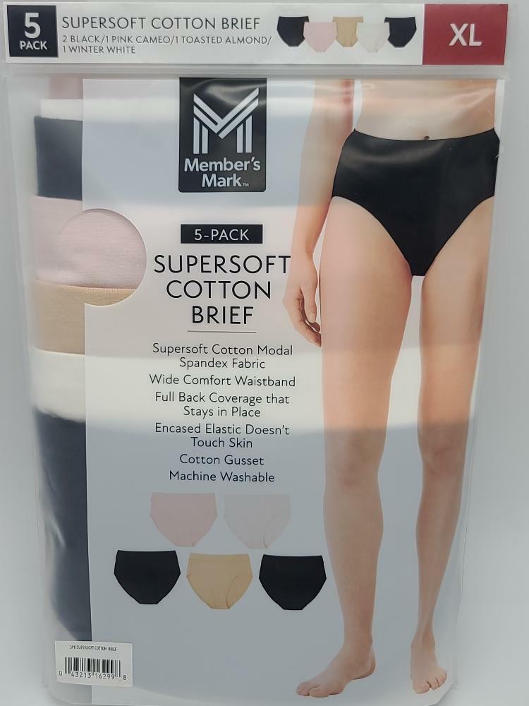 Member’s Mark Women’s 5-Pack Super-Soft Cotton Brief Panties Size X-Large.