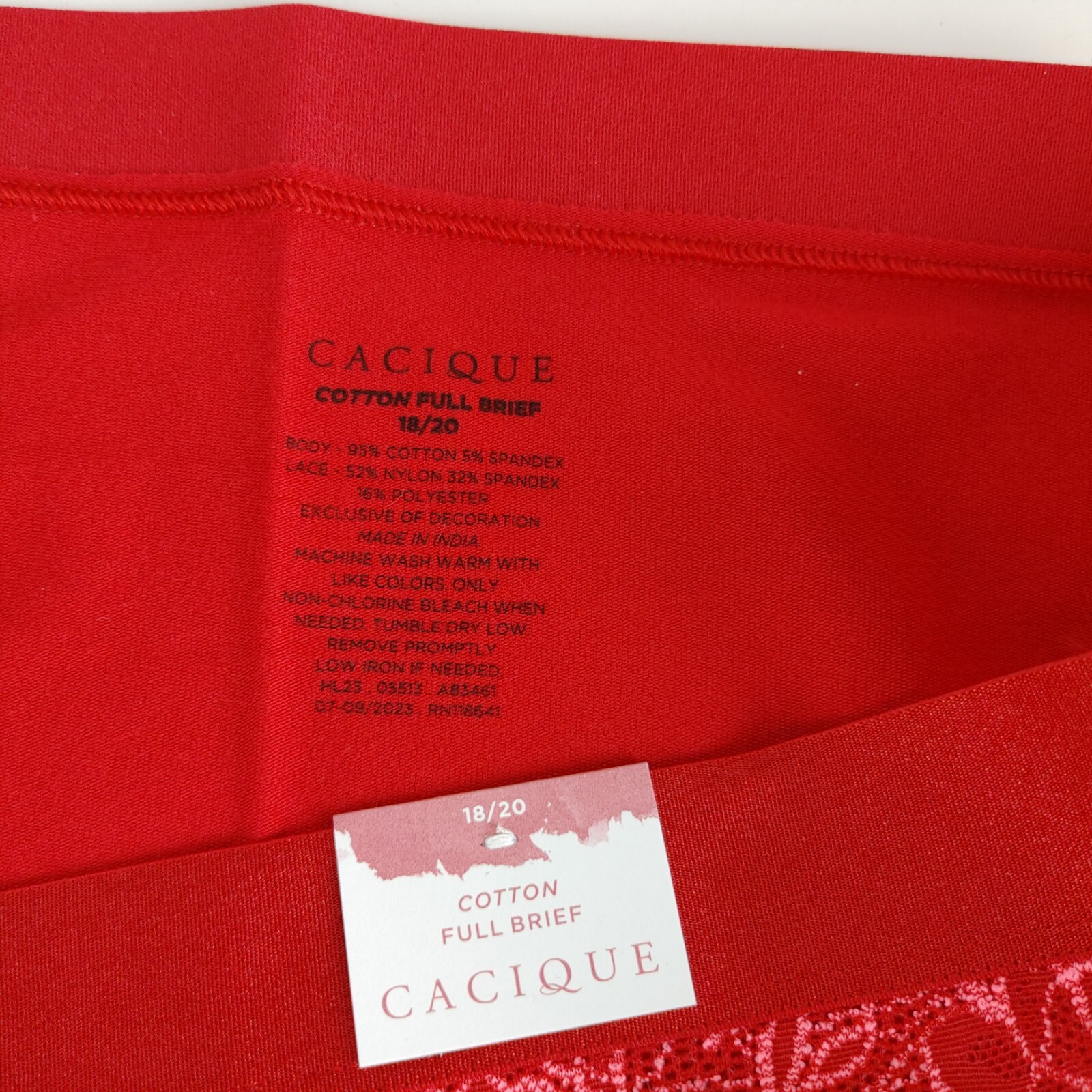 NWT LANE BRYANT CACIQUE PLUS COTTON FULL BRIEF 18/20 PANTY SOLID RED LACE HIPS