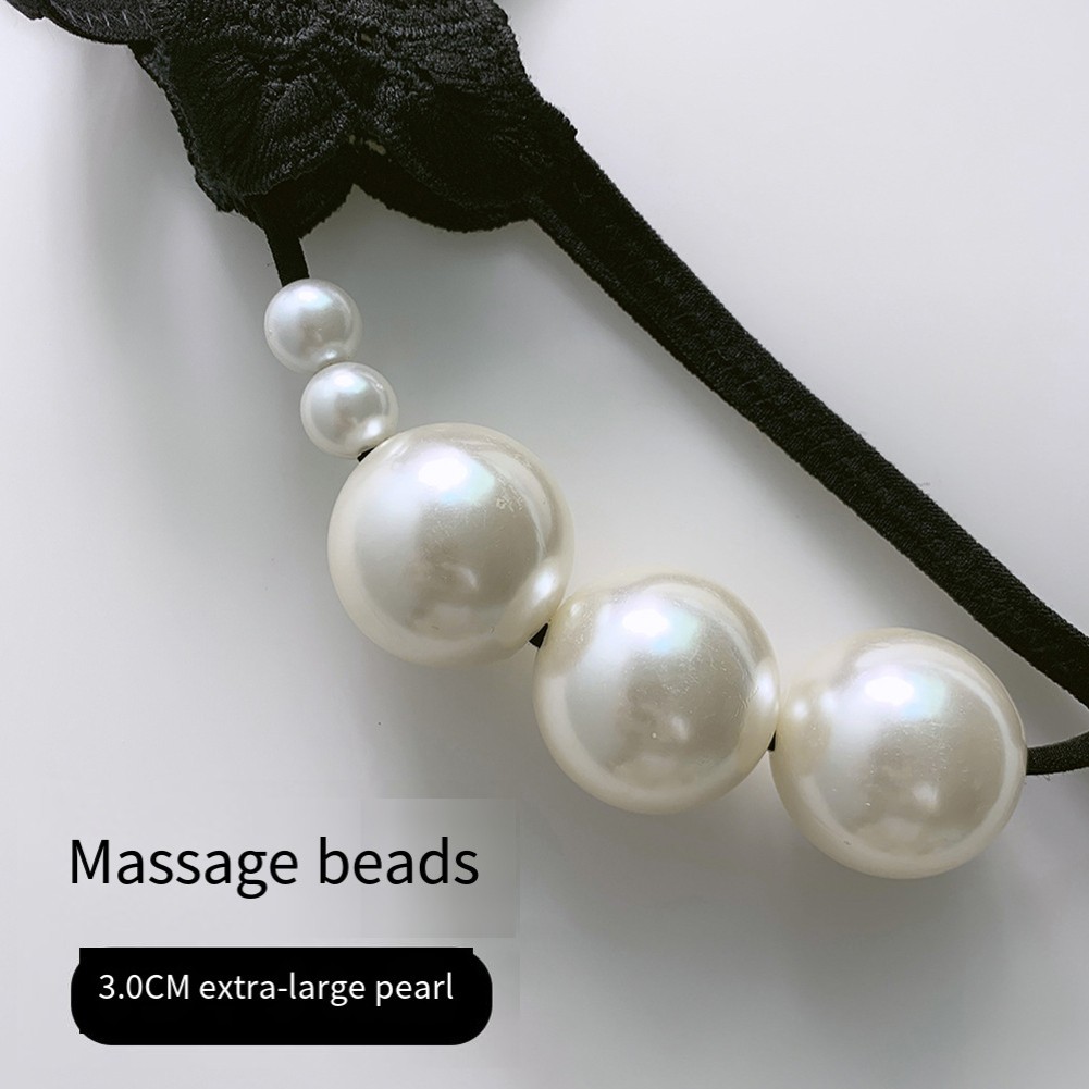 Open Style Women Underwear Large Pearl Massage Thong Made of Nylon Spandex