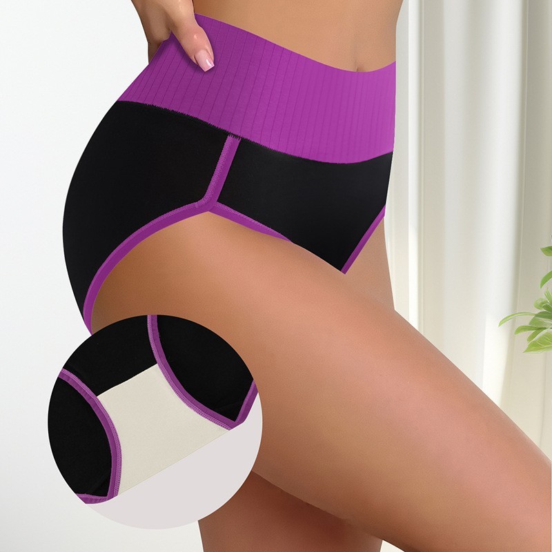 2 Pack High Waist Colorblock Cotton Panties No Dig Tummy Control Butt Lift S-2XL