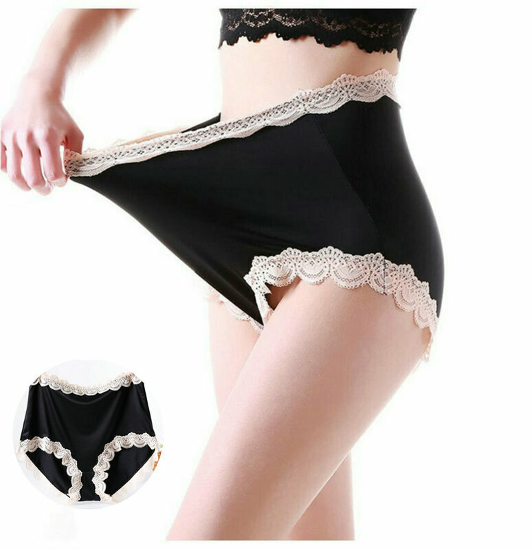 Boxer Women Silky lace edge Knicker High Waist comfortable Satin Briefs Ladies