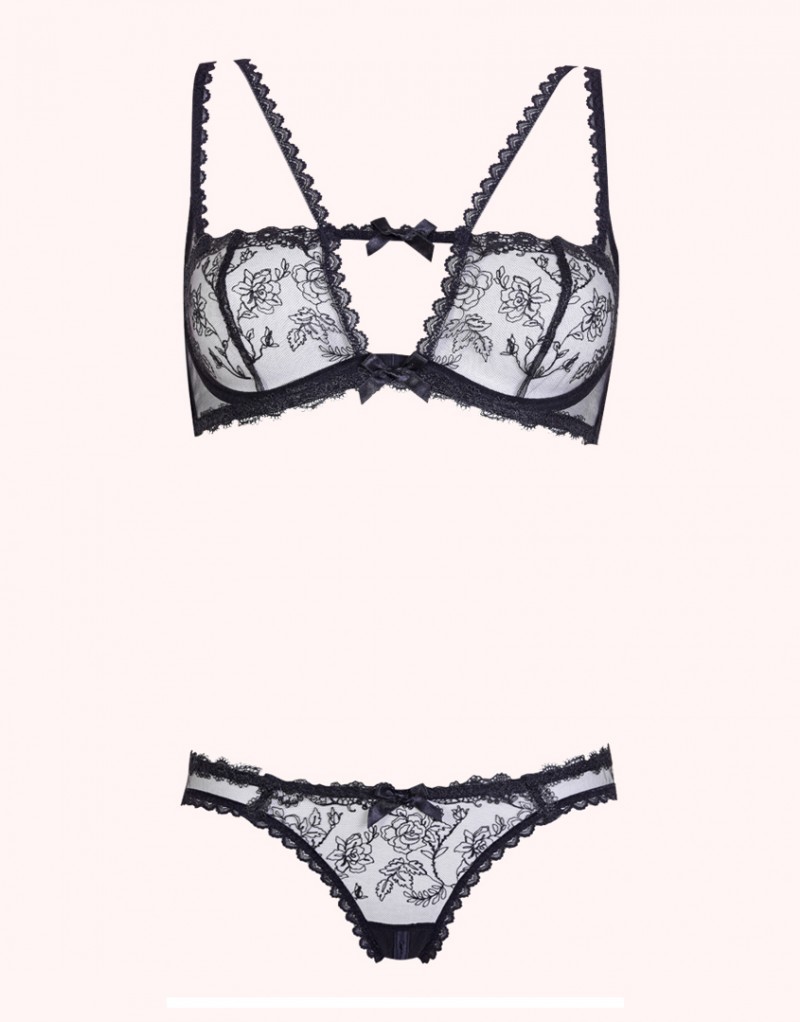 AGENT PROVOCATEUR BLACK ROSA SEXY LACE BRA 32D OR 36C & 3 MED OR 4 LG BRIEF BNWT