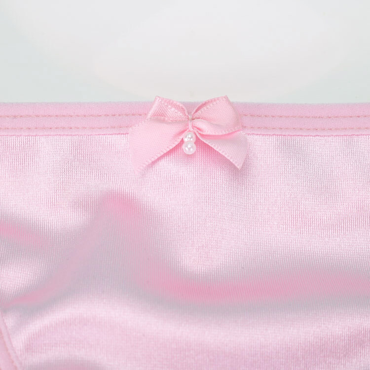 Women Satin Sexy Panties G-string Thong Low Waist Pearl Bowknot Underwear Briefs