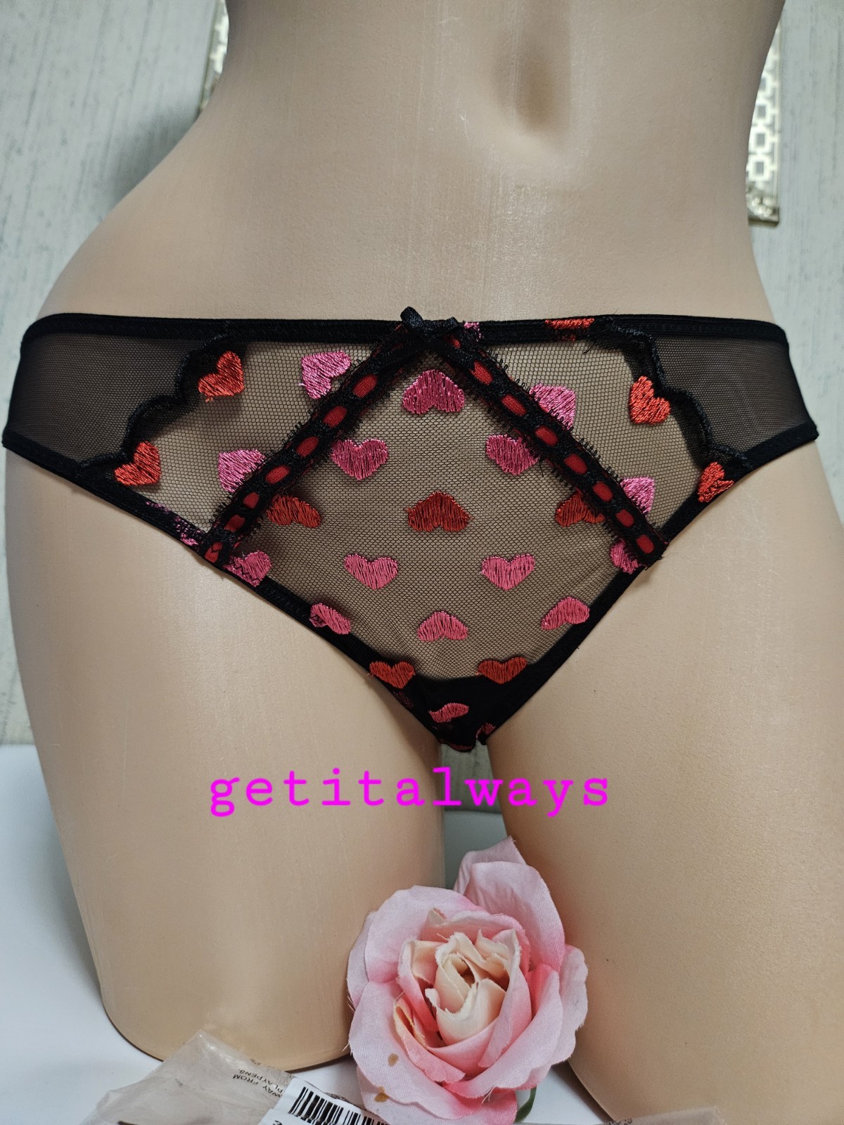 Victoria’s Secret Dream Angels Ruched Cupid Hearts Embroidery Cheekini Panty