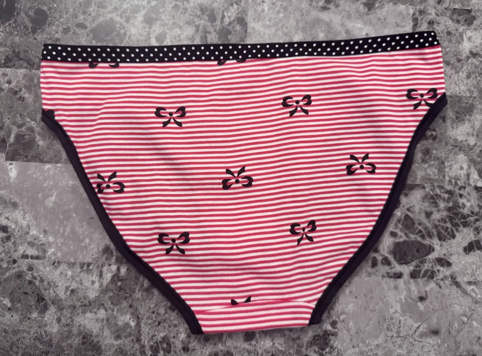 NWT VICTORIA’S SECRET S RED WHITE STRIPE BLACK POLKA DOT BOW RARE BIKINI PANTIES
