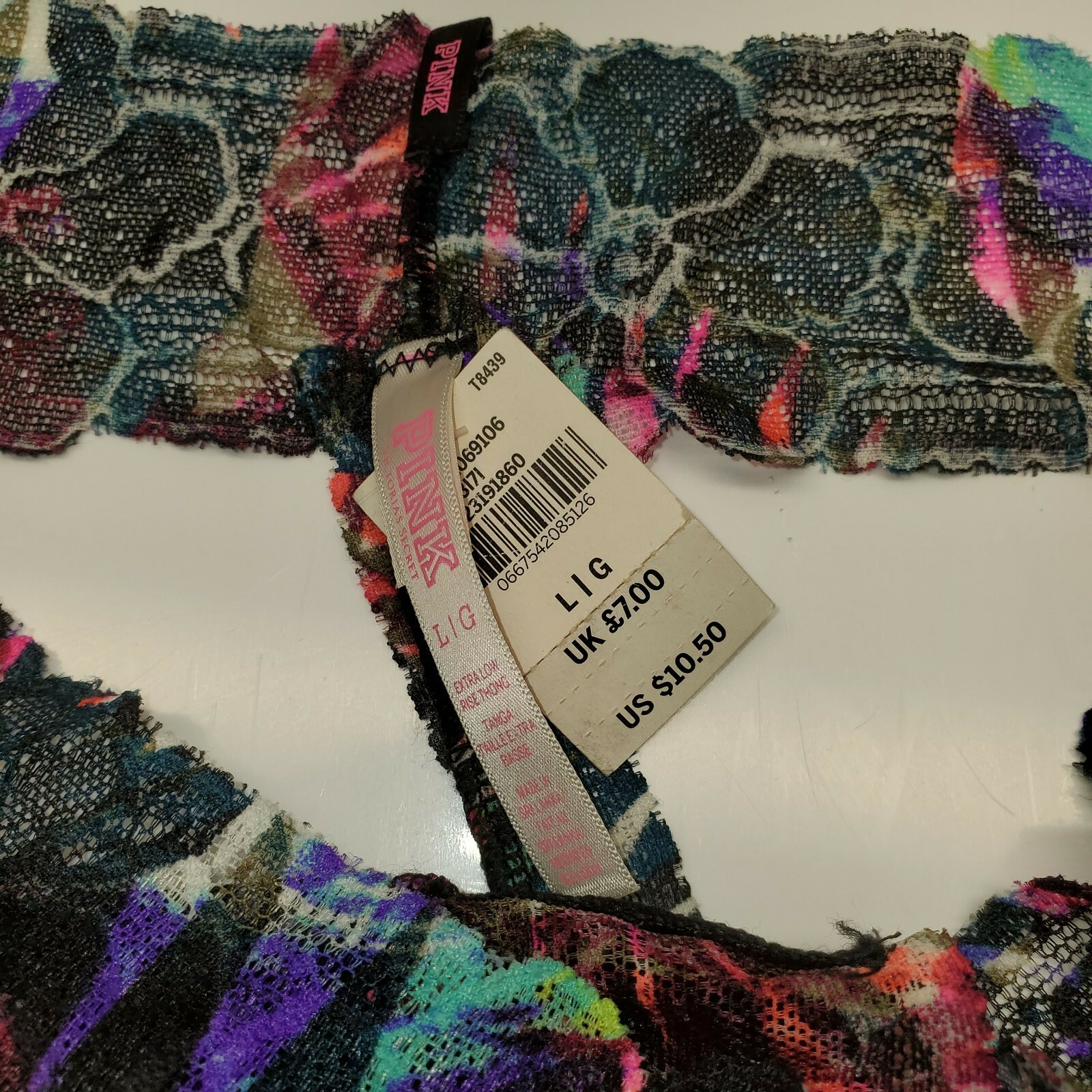 New Victoria’s Secret PINK Extra Low Rise Thong Tanga Panty Multi-Colored Large