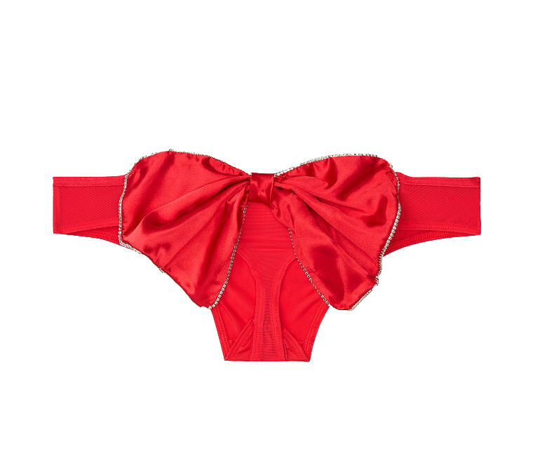 Victoria’s Secret Panty Bows Angel Thong Bling Rhinestone Red Large