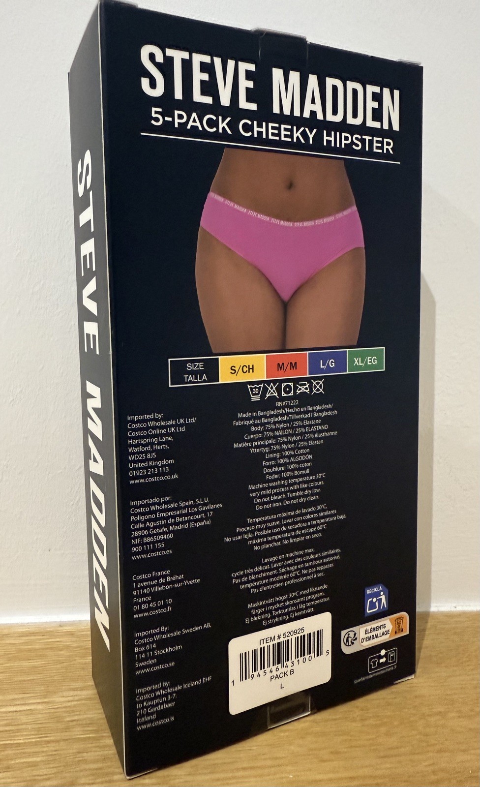Steve Madden 5 Pack Cheeky Hipster Briefs – Pink / Black / Grey / Blue – Large