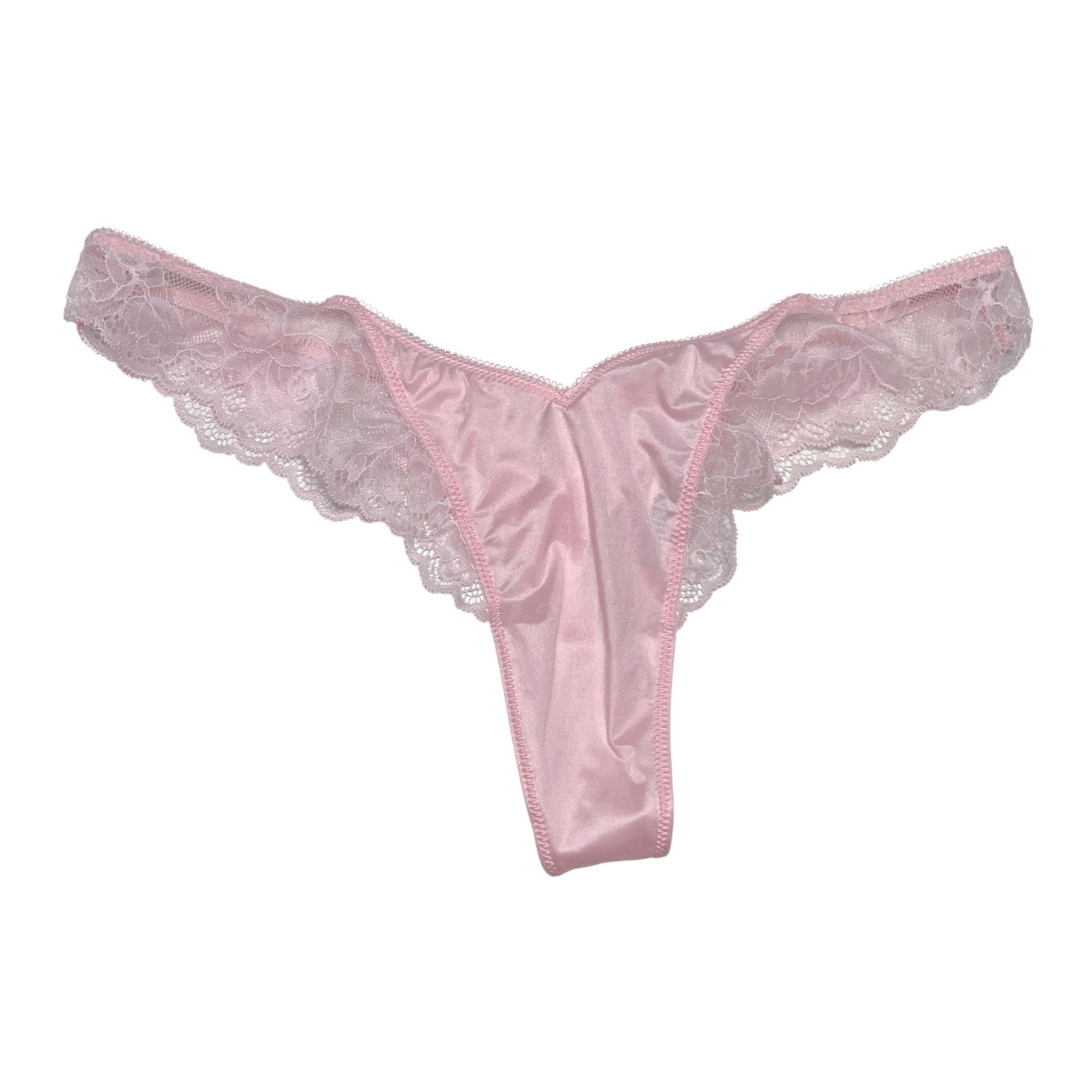 Victoria’s Secret Rose Lace-Trim High-Leg Thong Panty Angel Pink Size Medium