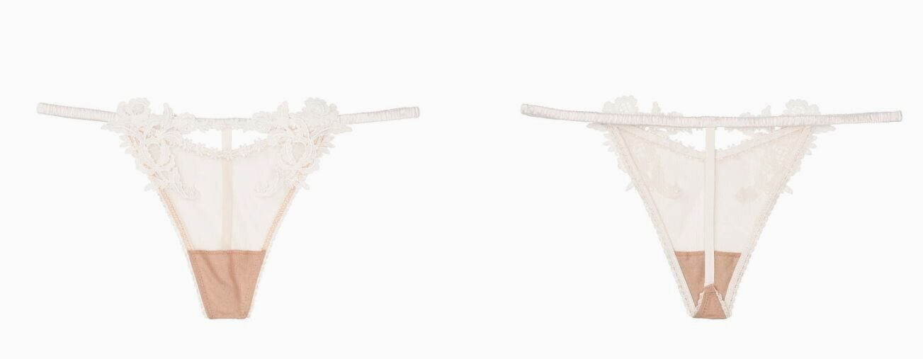 Victorias Secret Coconut White Buff Mesh Floral V-String Thong Size XL Sheer NWT