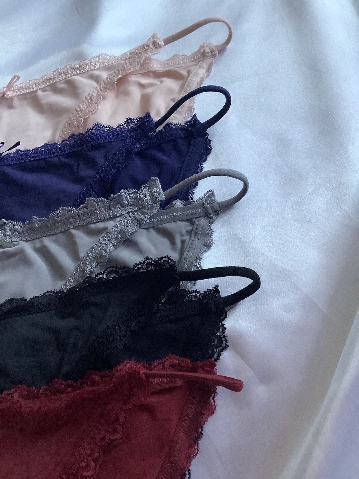 Women’s Bikini Briefs Stretch Lace Rim Elastic Waist Bow Red Navy Black 5Pk L