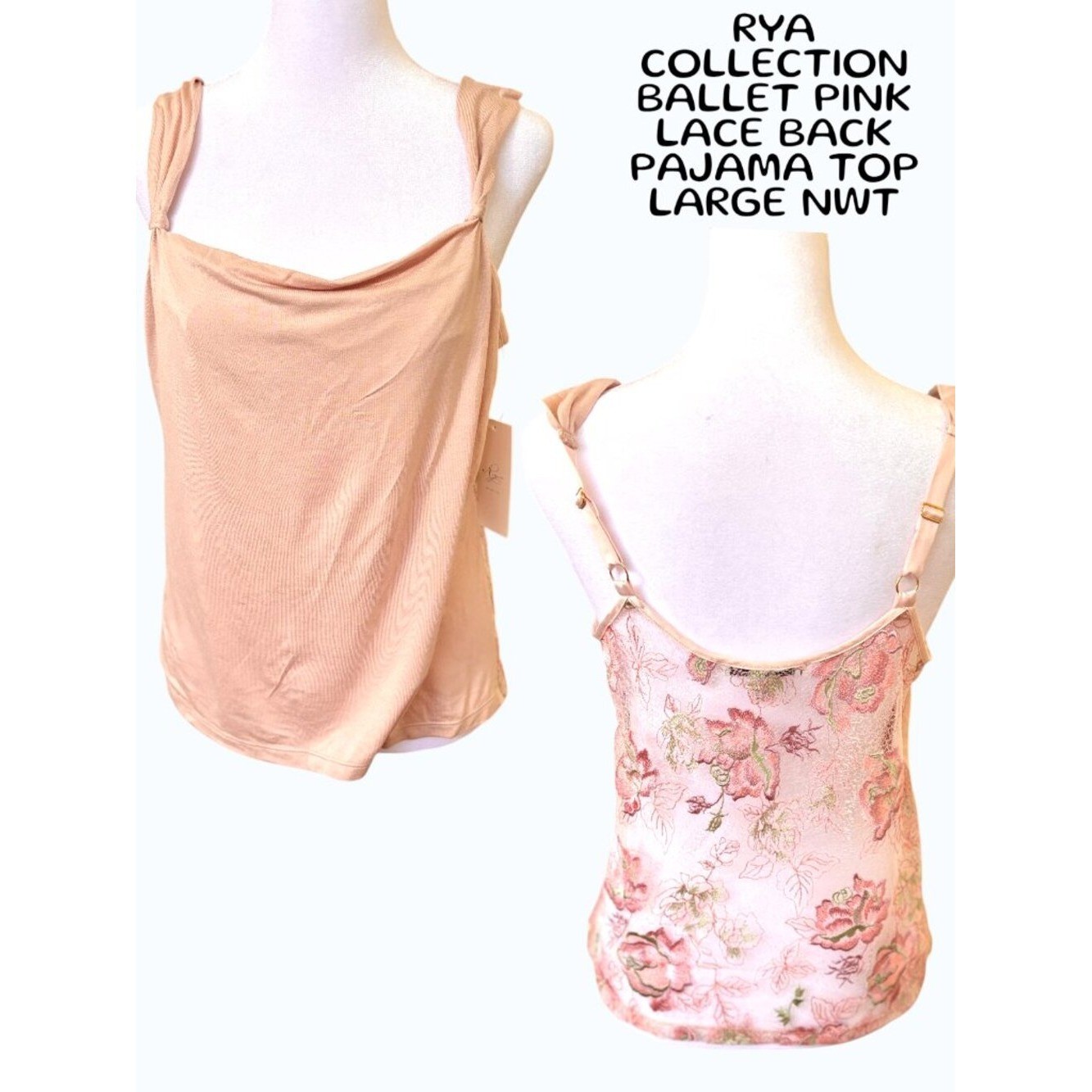 RYA COLLECTION BALLET PINK LACE BACK PAJAMA CAMI TOP LARGE NWT