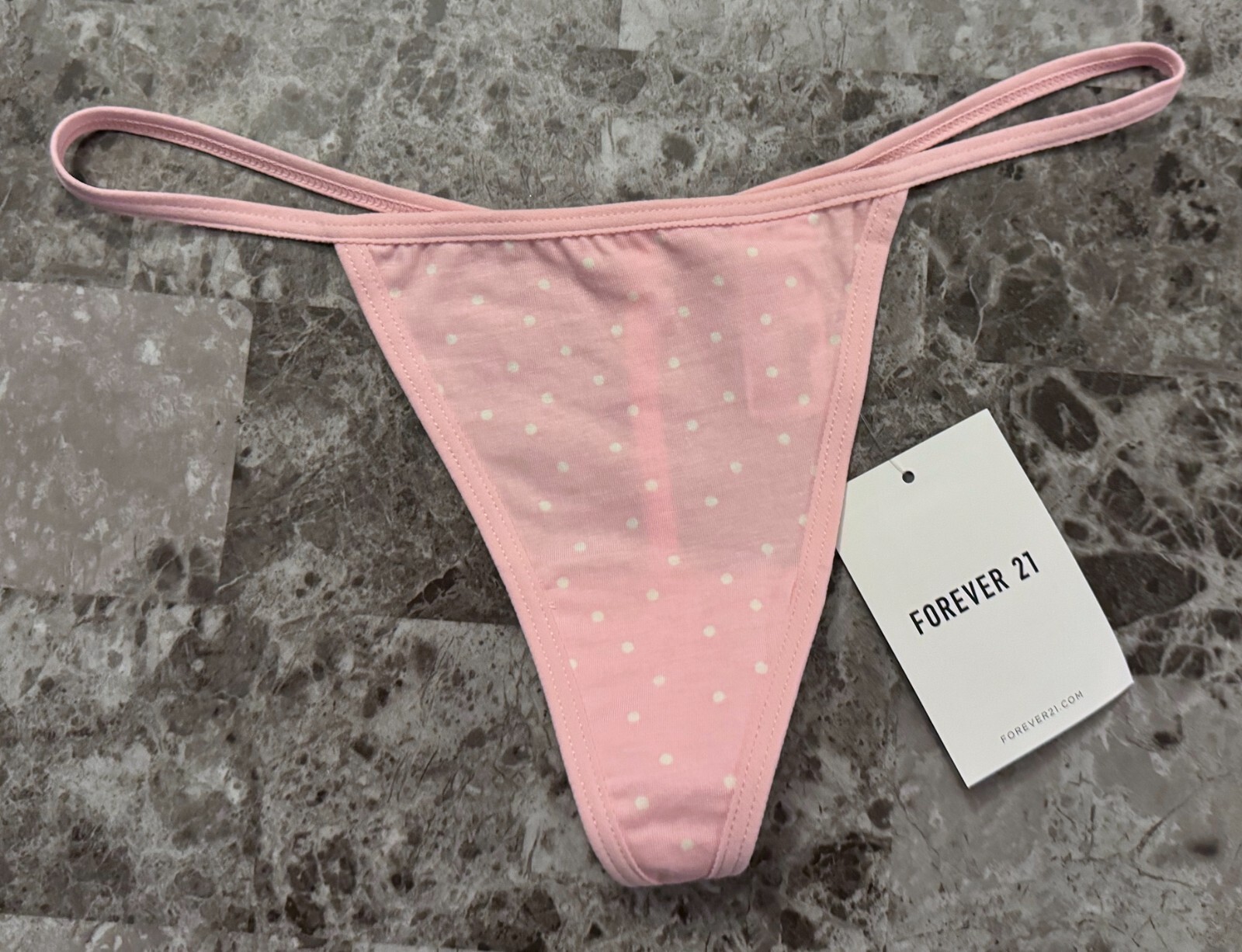 NWT FOREVER 21 PINK WHITE POLKA DOT MODAL COTTON SPANDEX BLEND V STRING PANTIES