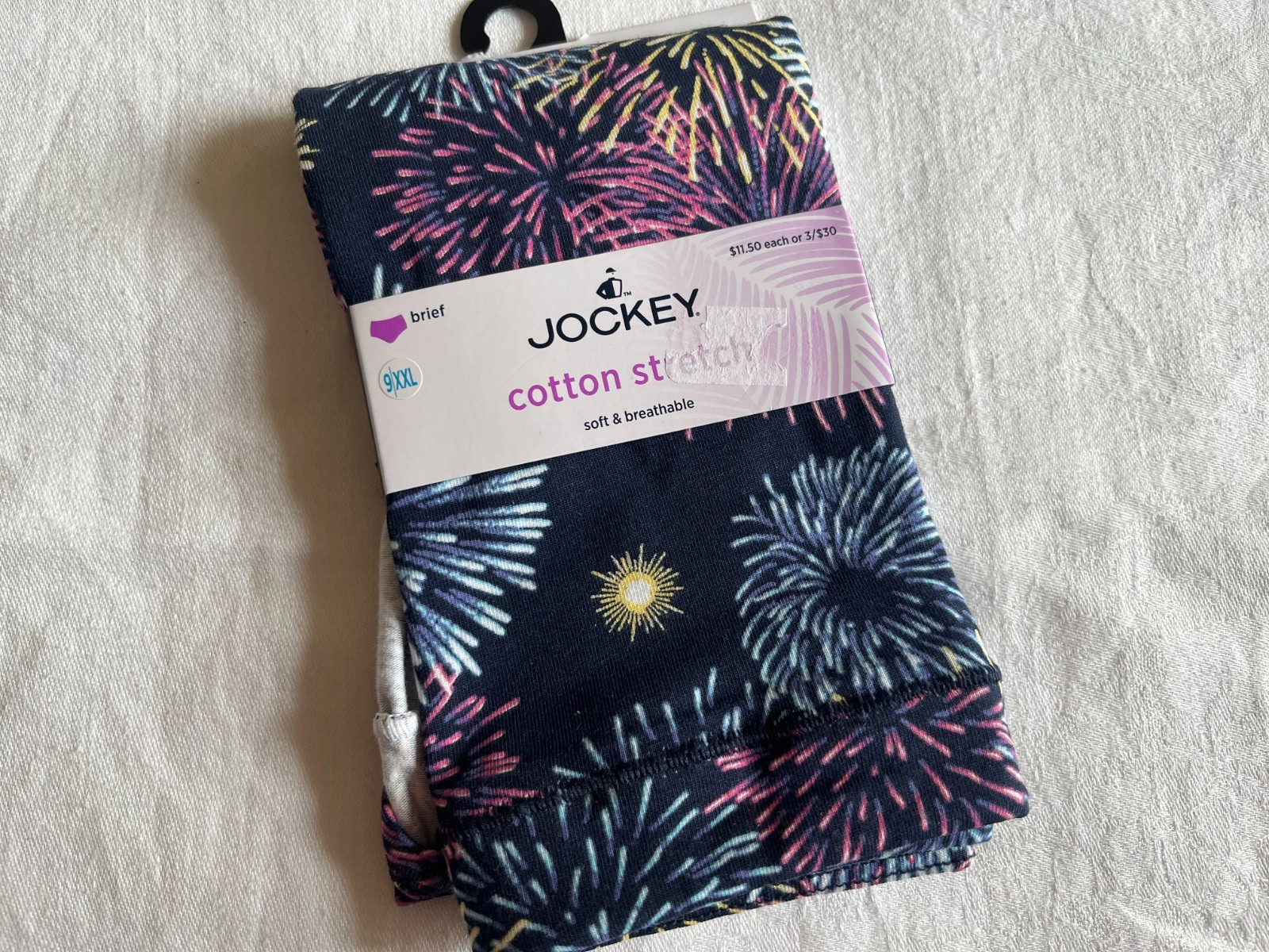 Jockey Sz9XXL Cotton Spandex Stretch Navy Multi Fireworks Brief Panties NIP