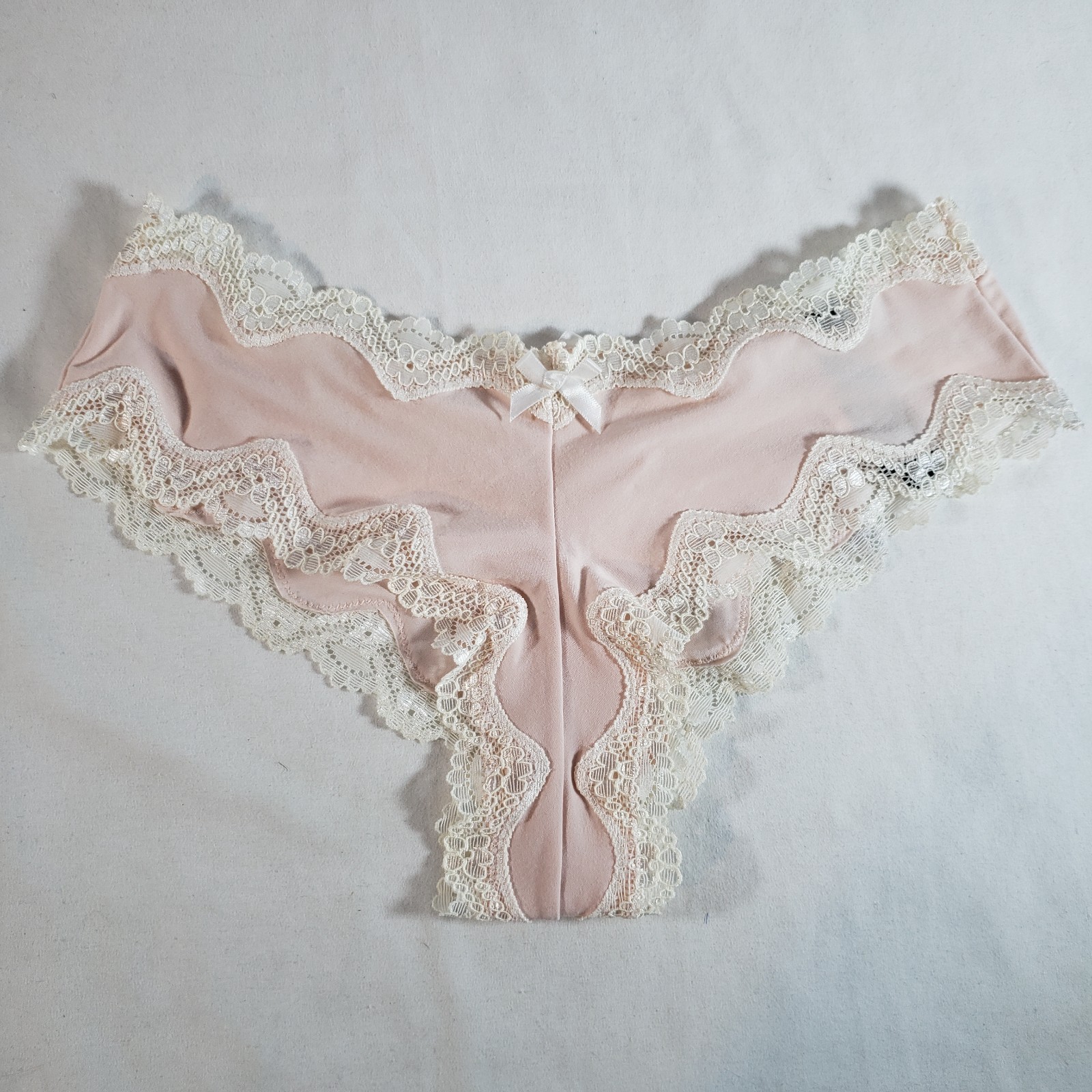 Victoria’s Secret Satin Cheeky Small Pink Ivory Lace Corset Back