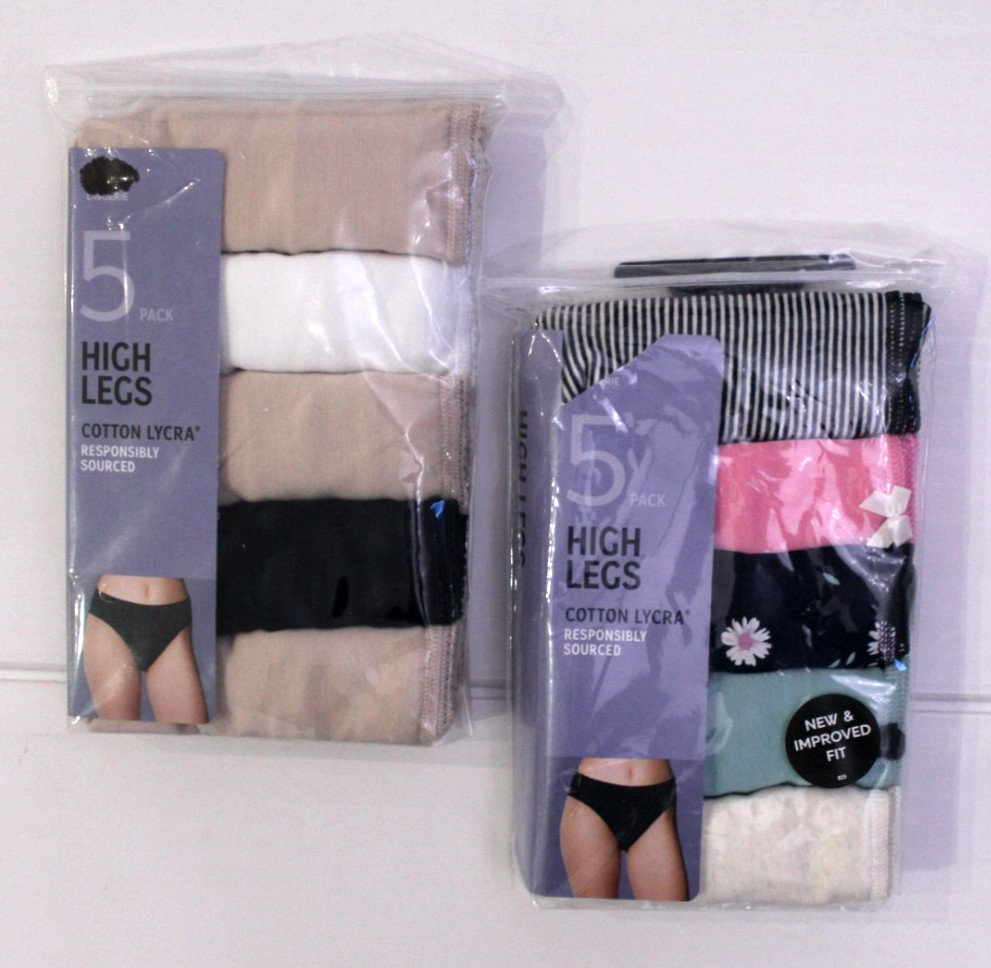 M & S Ladies 2 x 5 Pack Cotton Lycra High Legs Briefs Underwear Knickers Size 14