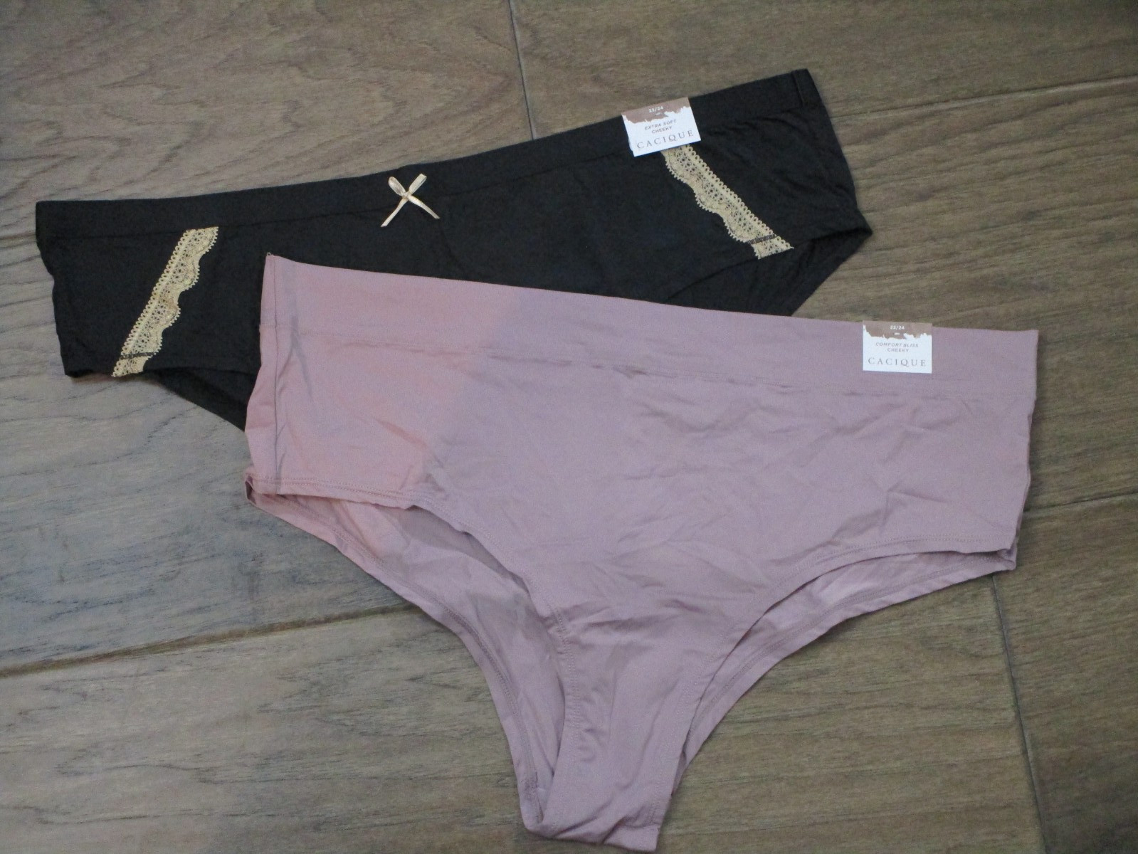 2-PACK CACIQUE EXTRA SOFT/COMFORT BLISS CHEEKY PANTIES IN BLACK/MAUVE SIZE 22/24